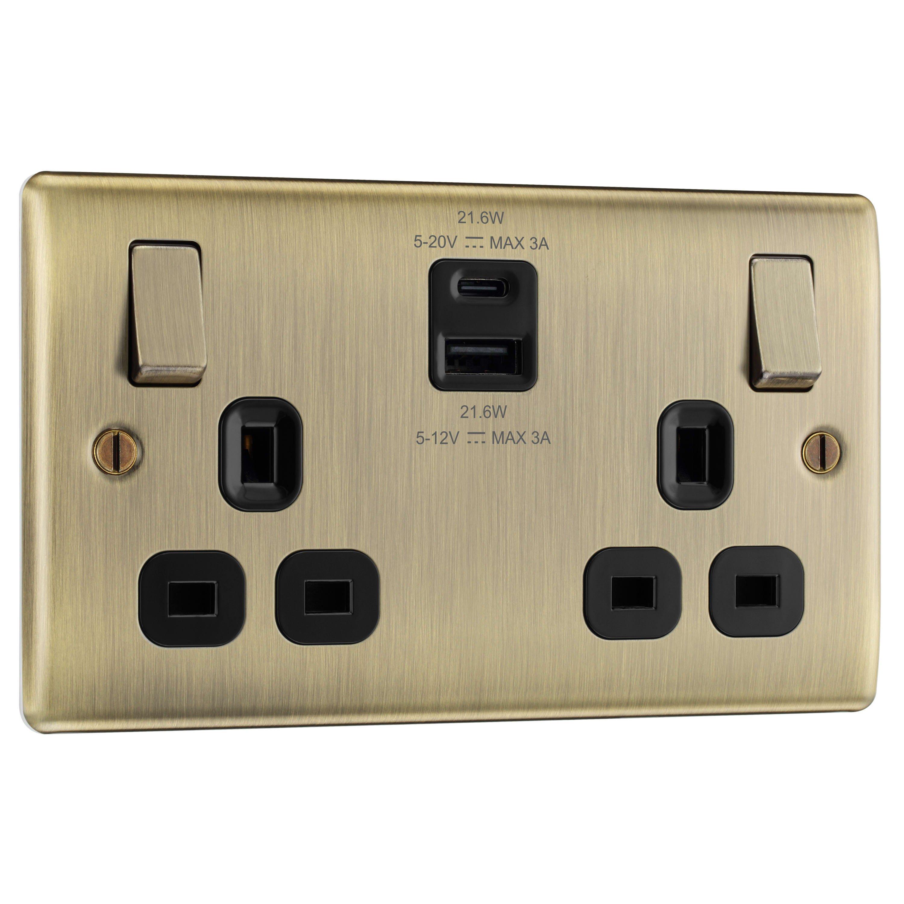 Antique Brass - BG - BG Nexus Metal Double Light Switch Brushed Steel - 1