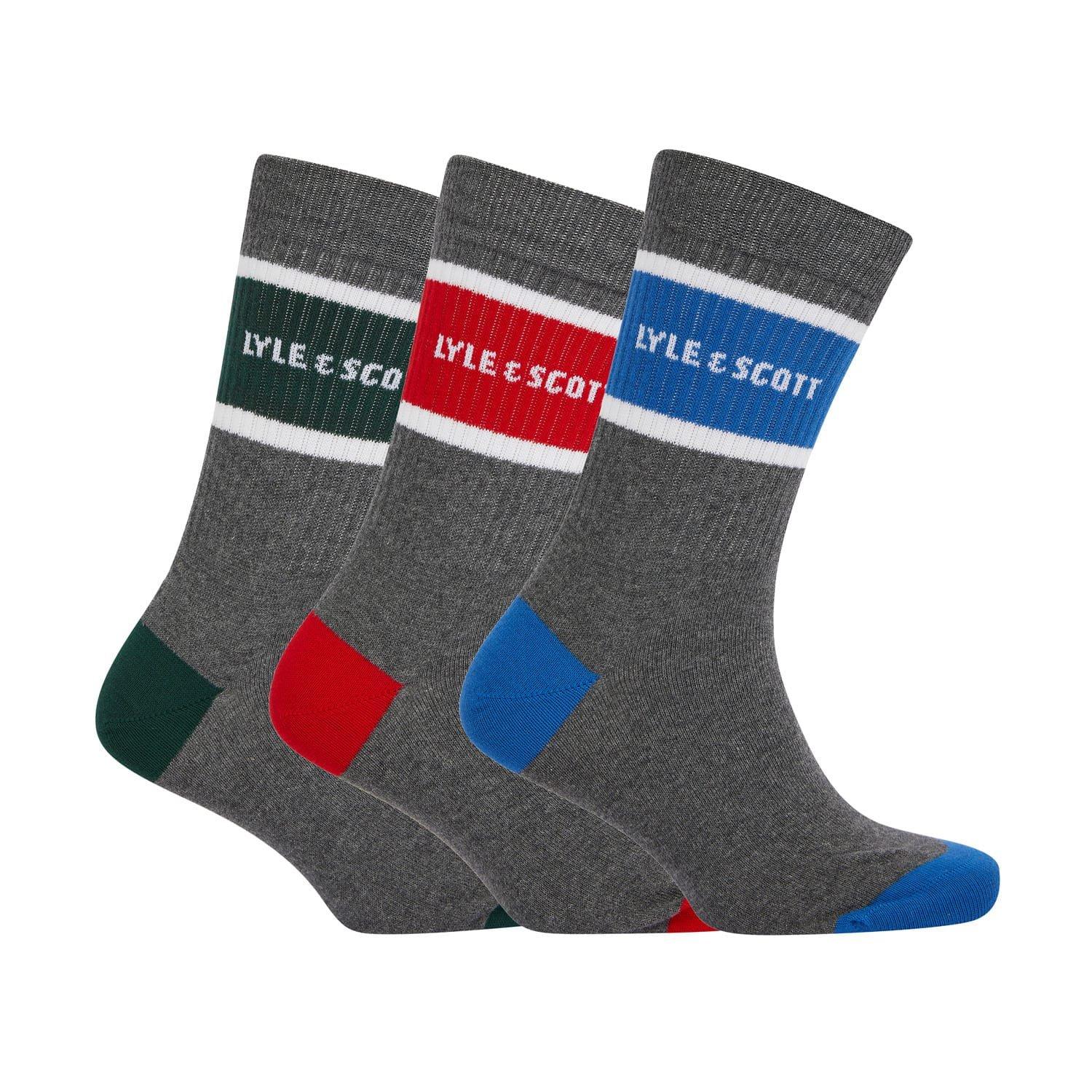 Grey - Lyle and Scott - 3 Pack of Design Sport Socks