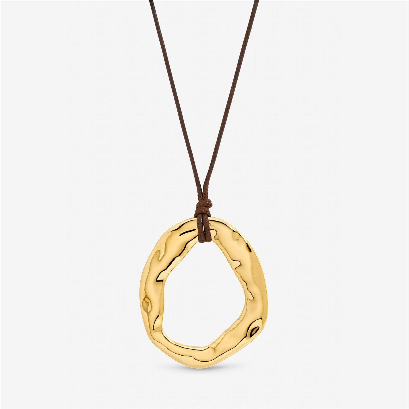 Gold - Inicio - Gold Plated Brown Cord Open Pendant - Gift Pouch - 1