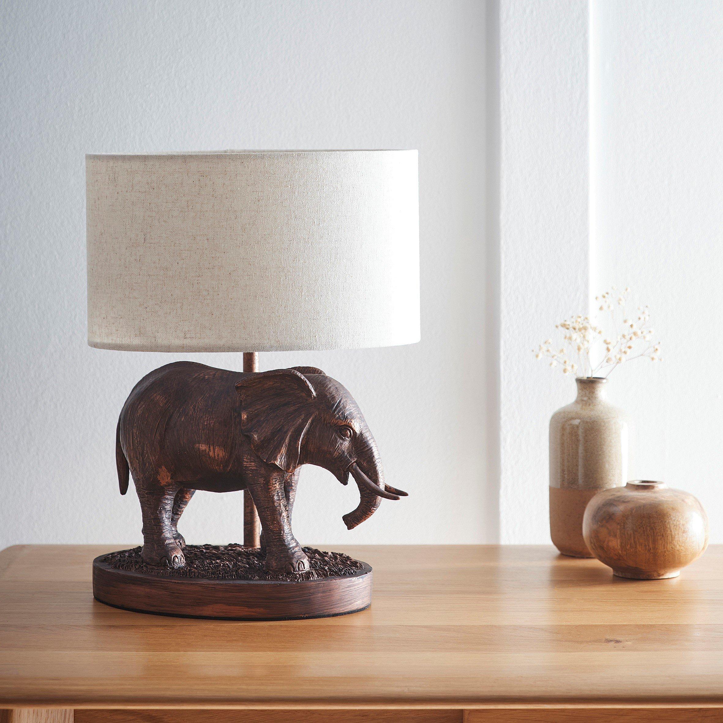 Red Copper - K Living - Elephant Red Copper Resin Table Lamp with Linen Sh - 1