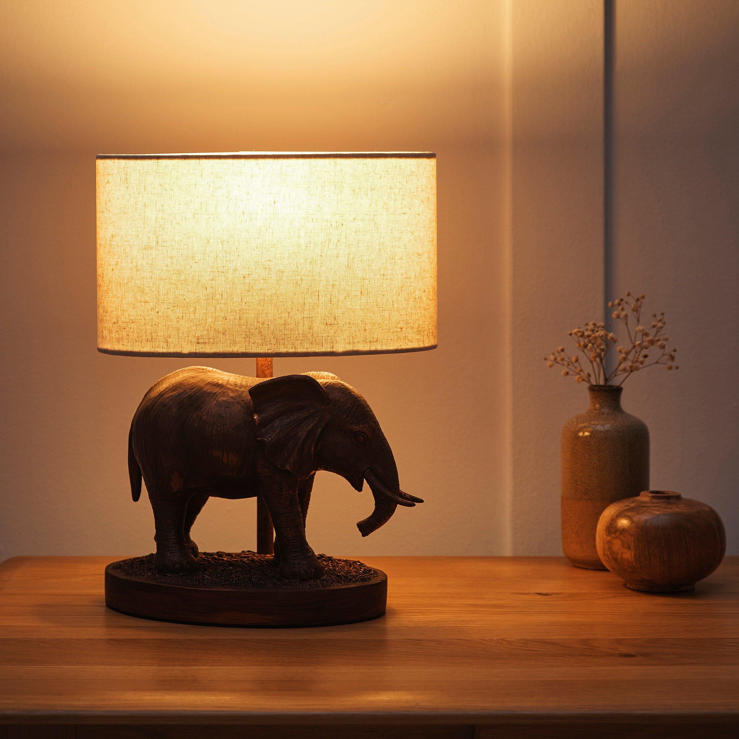 Red Copper - K Living - Elephant Red Copper Resin Table Lamp with Linen Sh - 2