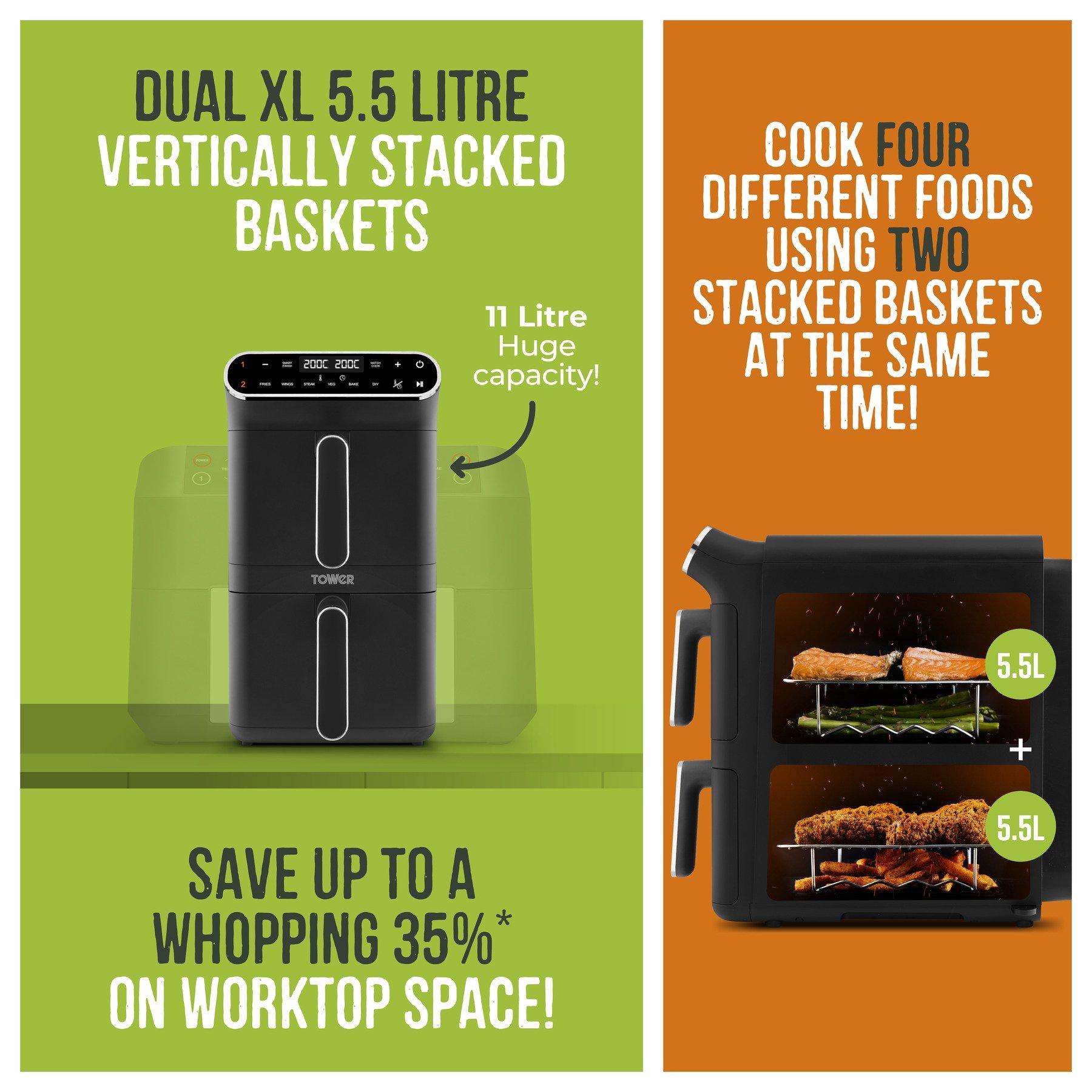 Black - Tower - Vortx 11L Dual Layer Air Fryer Black with Chrome T - 3