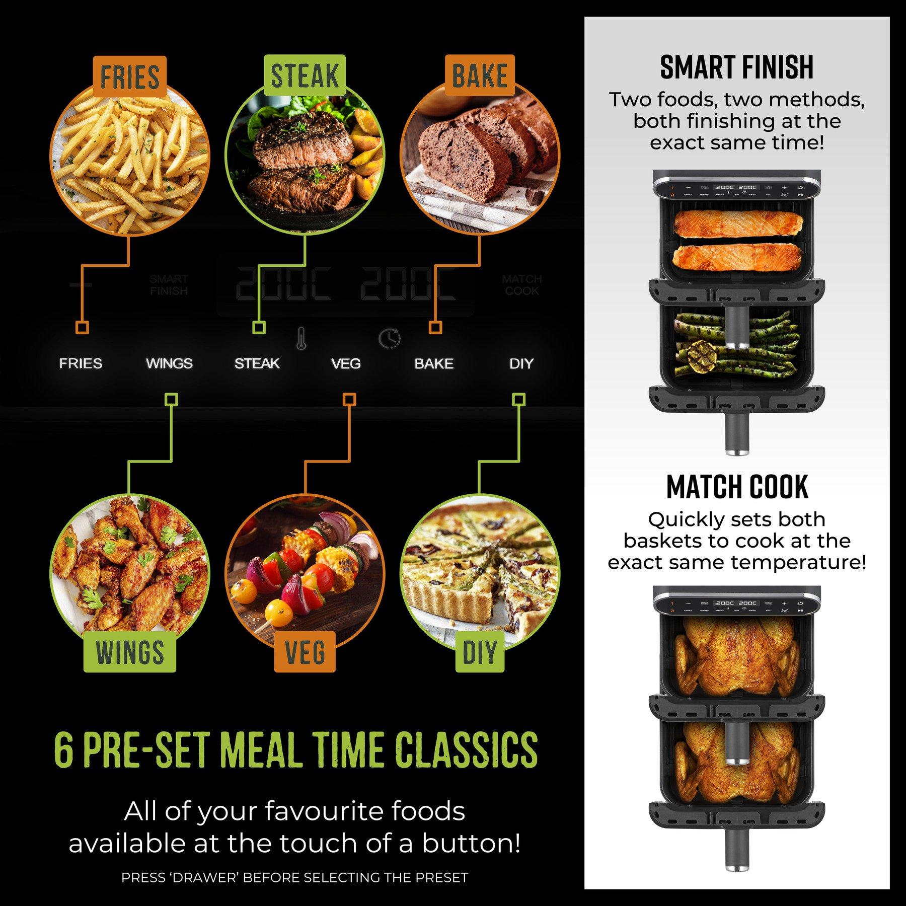 Black - Tower - Vortx 11L Dual Layer Air Fryer Black with Chrome T - 4