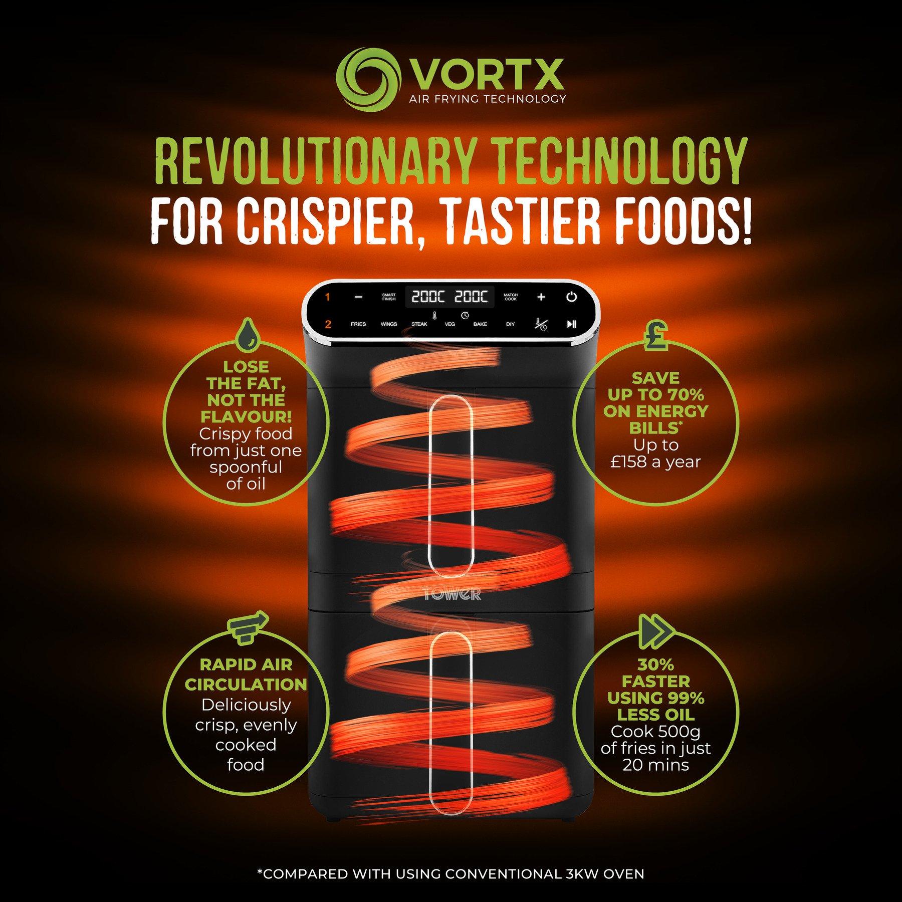 Black - Tower - Vortx 11L Dual Layer Air Fryer Black with Chrome T - 5