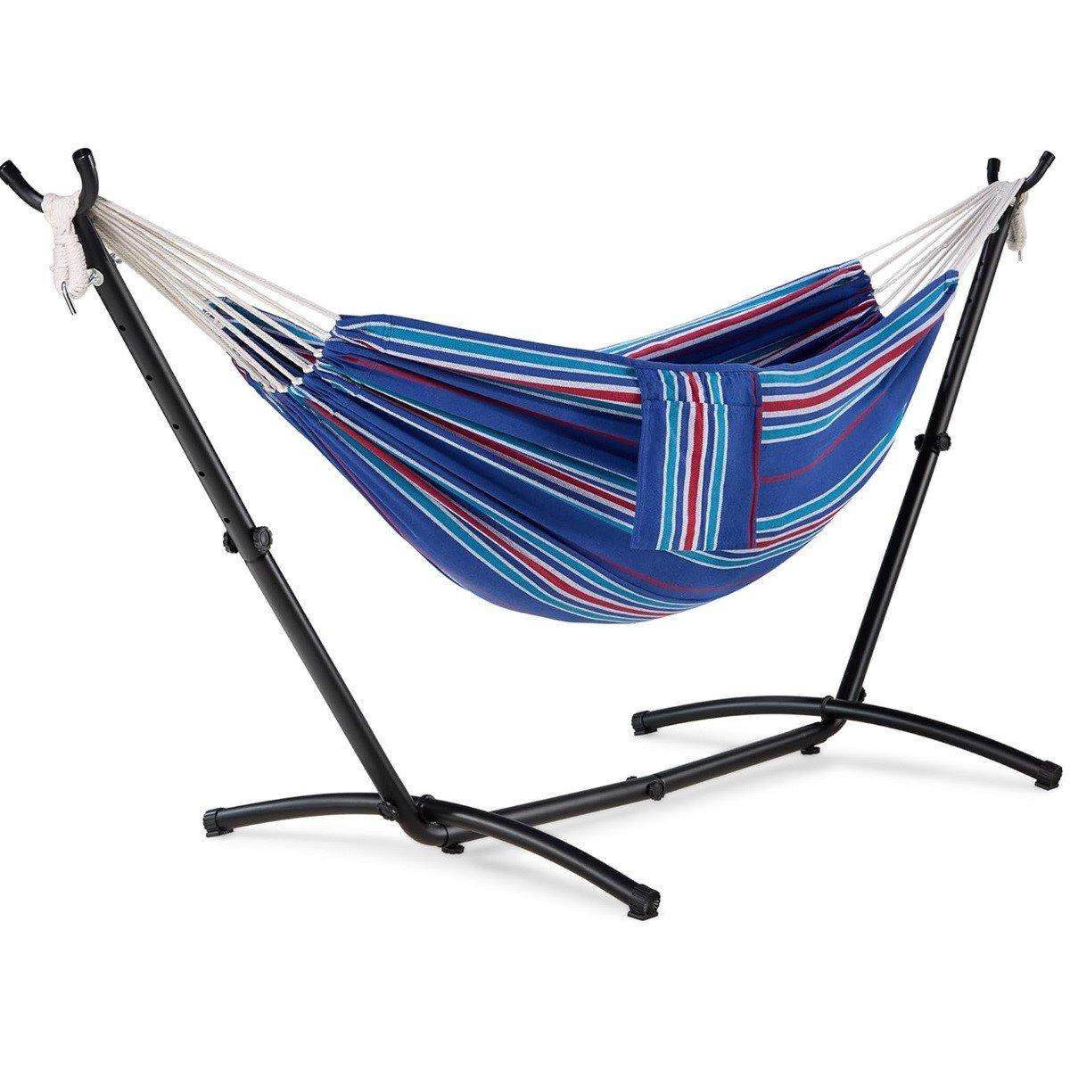 VonHaus Ibiza Blue & Red Hammock with Stand