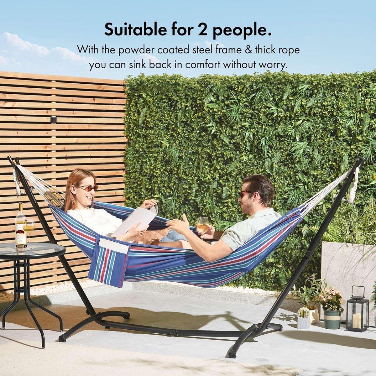 Blue - VonHaus - Ibiza Blue & Red Hammock with Stand - 2