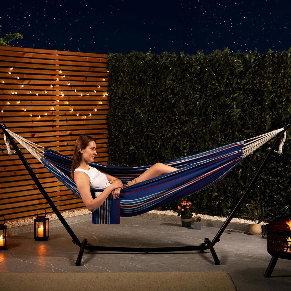 Blue - VonHaus - Ibiza Blue & Red Hammock with Stand - 3