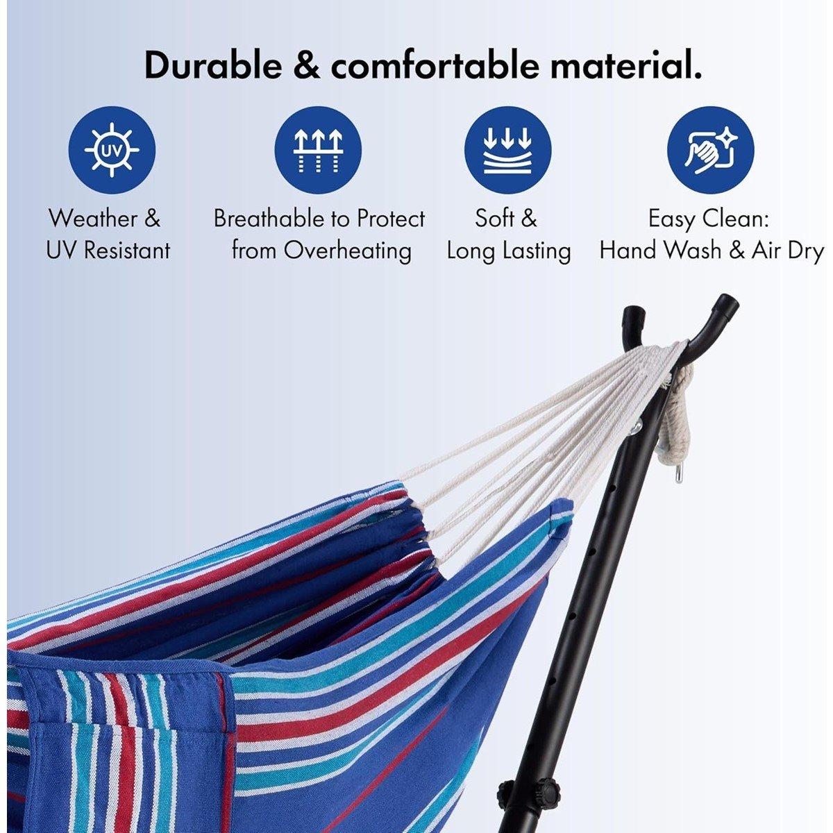 Blue - VonHaus - Ibiza Blue & Red Hammock with Stand - 7