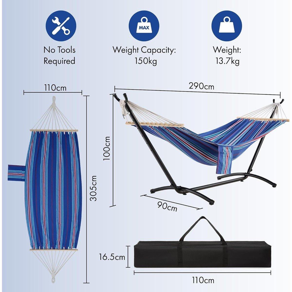 Blue - VonHaus - Ibiza Blue & Red Hammock with Stand - 8