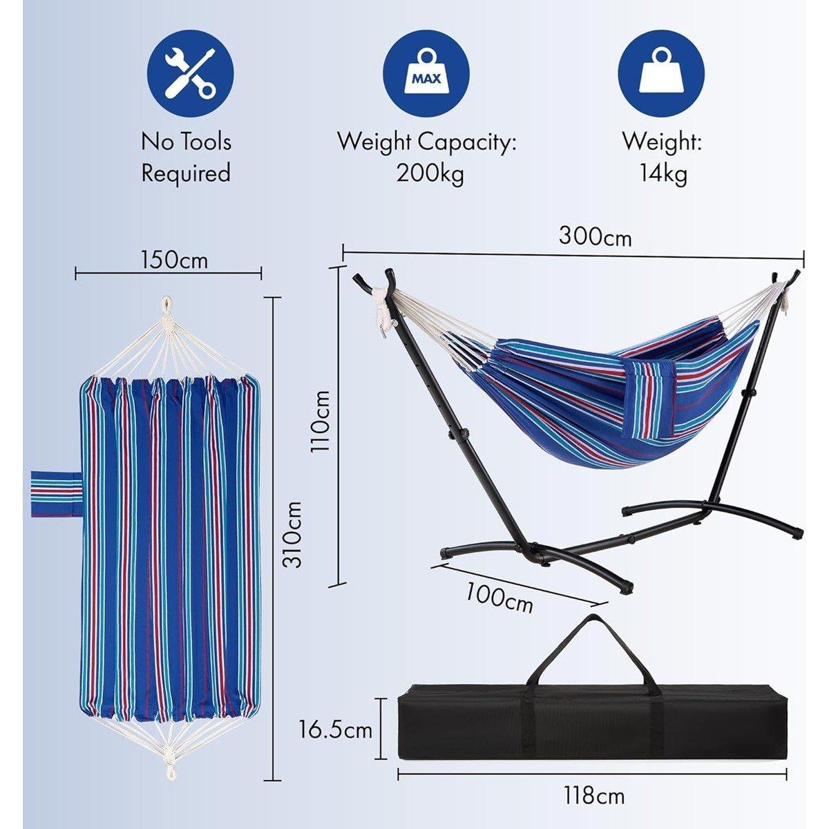 Blue - VonHaus - Ibiza Blue & Red Hammock with Stand - 9