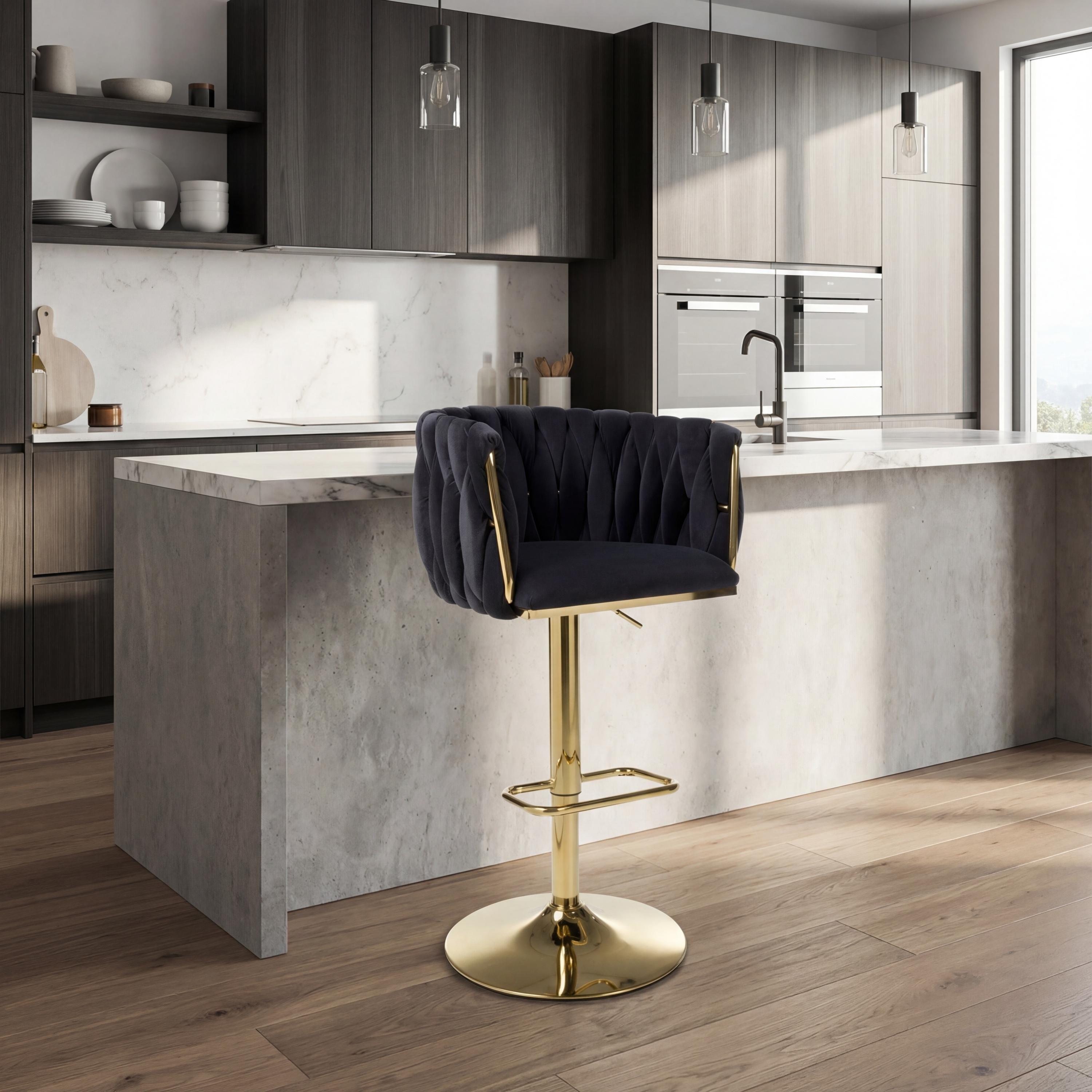 Black - Shankar - Bellaire Brushed Velvet Black Bar Stool - 1