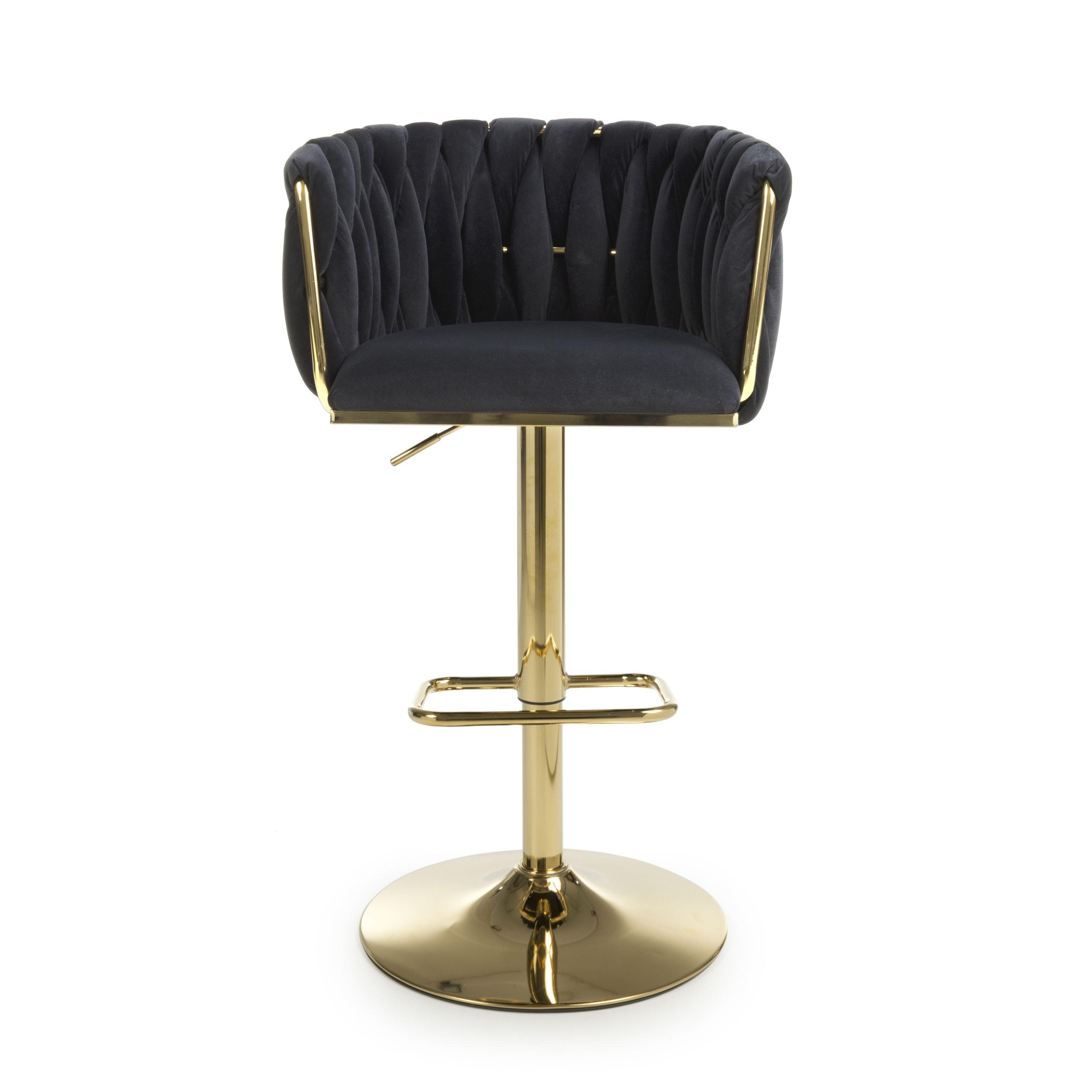 Black - Shankar - Bellaire Brushed Velvet Black Bar Stool - 3