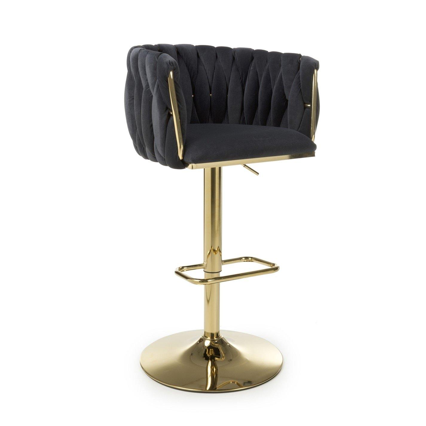 Black - Shankar - Bellaire Brushed Velvet Black Bar Stool - 5