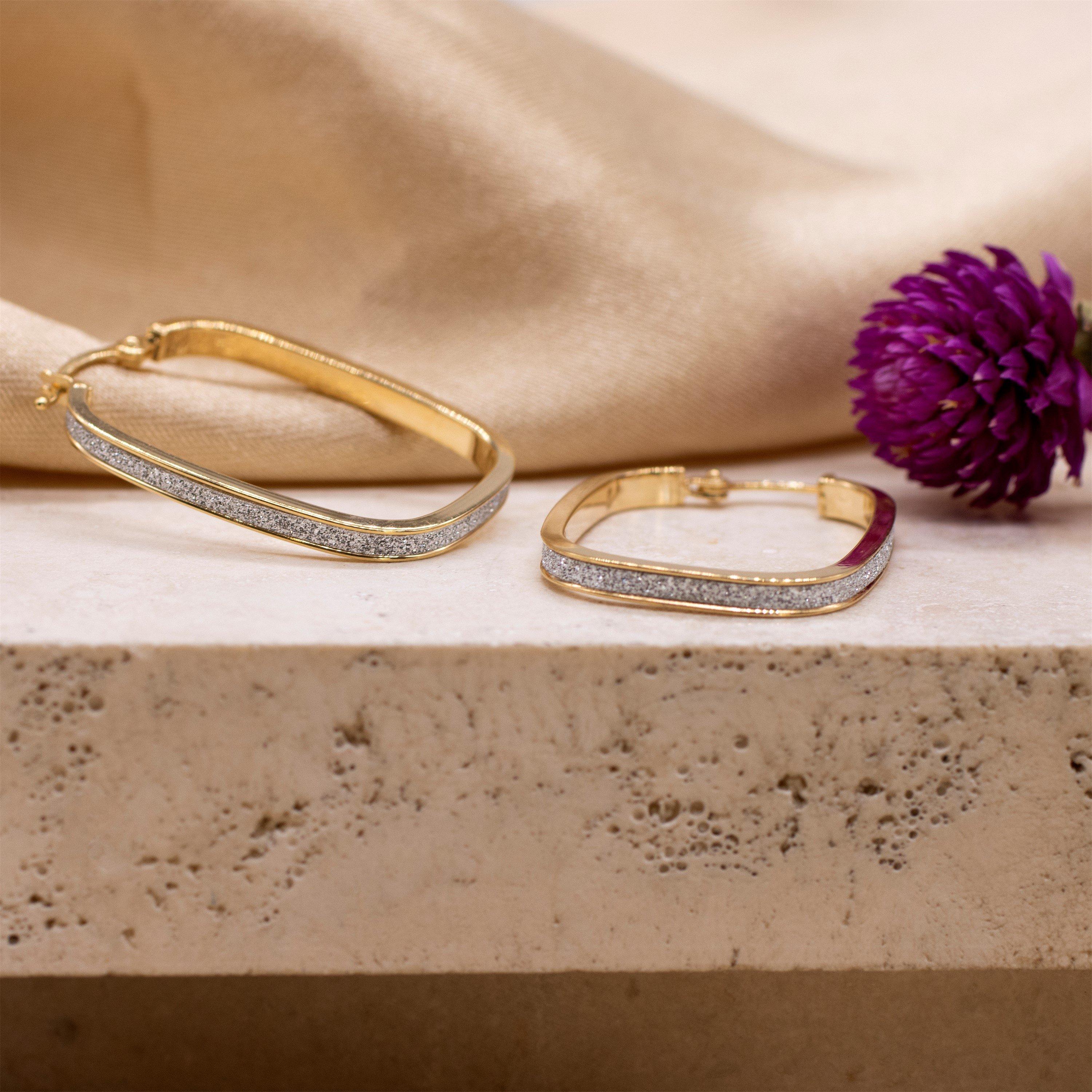 Yellow Gold - Be You - 9ct Gold Stardust Rounded Rectangle Hoops - 3