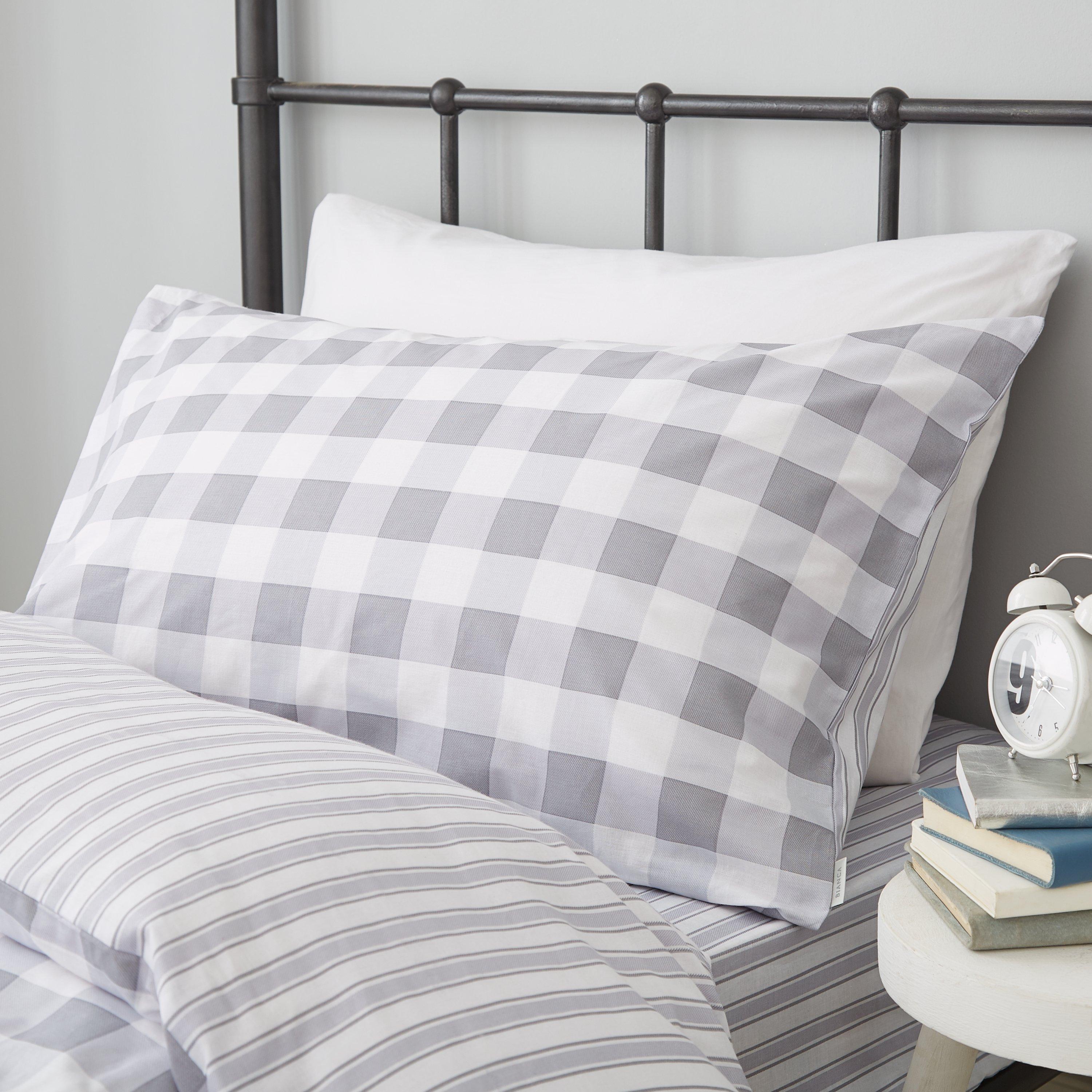Grey - Bianca - Check And Stripe Cotton Duvet Cover Set - 2
