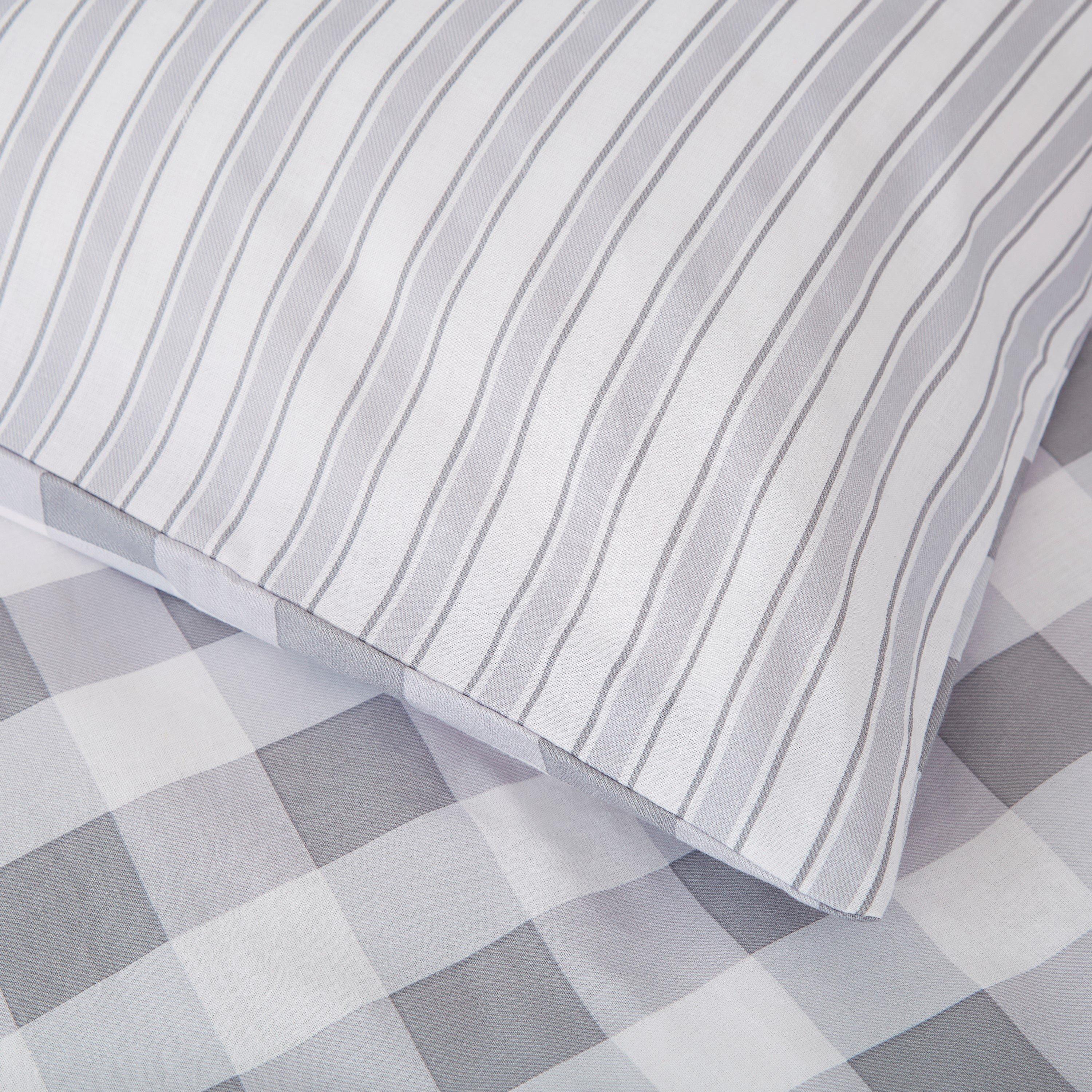 Grey - Bianca - Check And Stripe Cotton Duvet Cover Set - 4