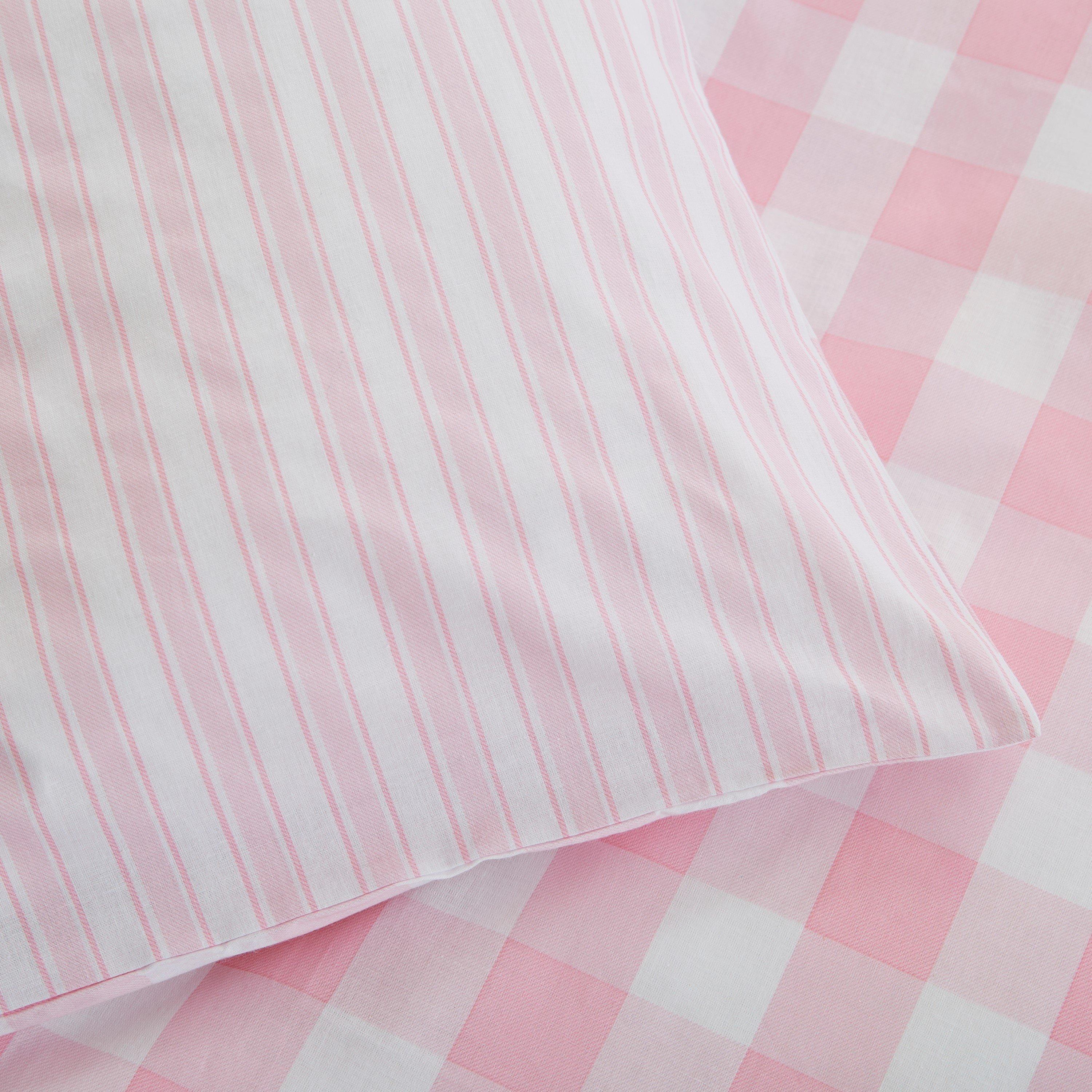 Pink - Bianca - Check And Stripe Cotton Duvet Cover Set - 4