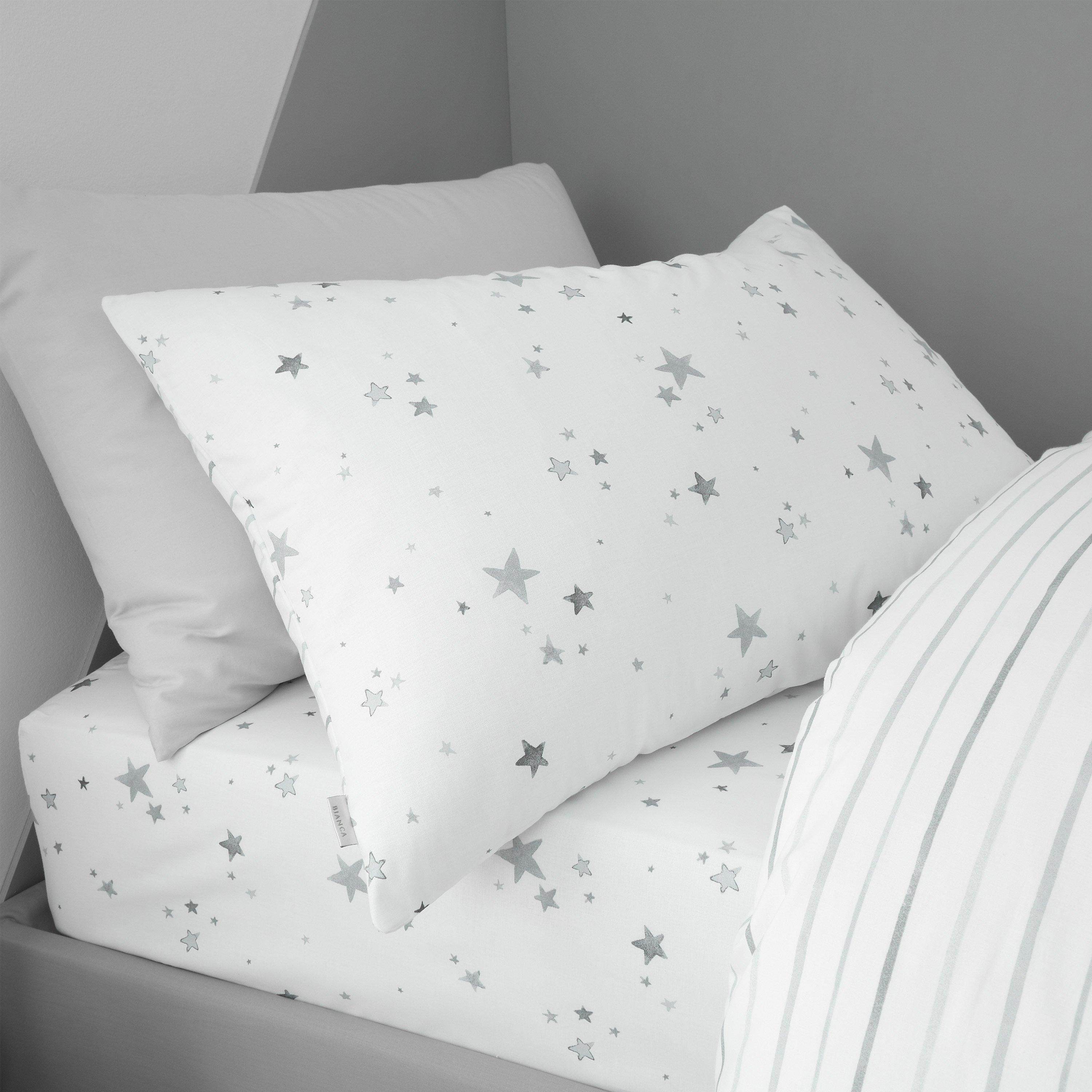 Grey - Bianca - Stars Cotton Reversible Duvet Cover Set - 2