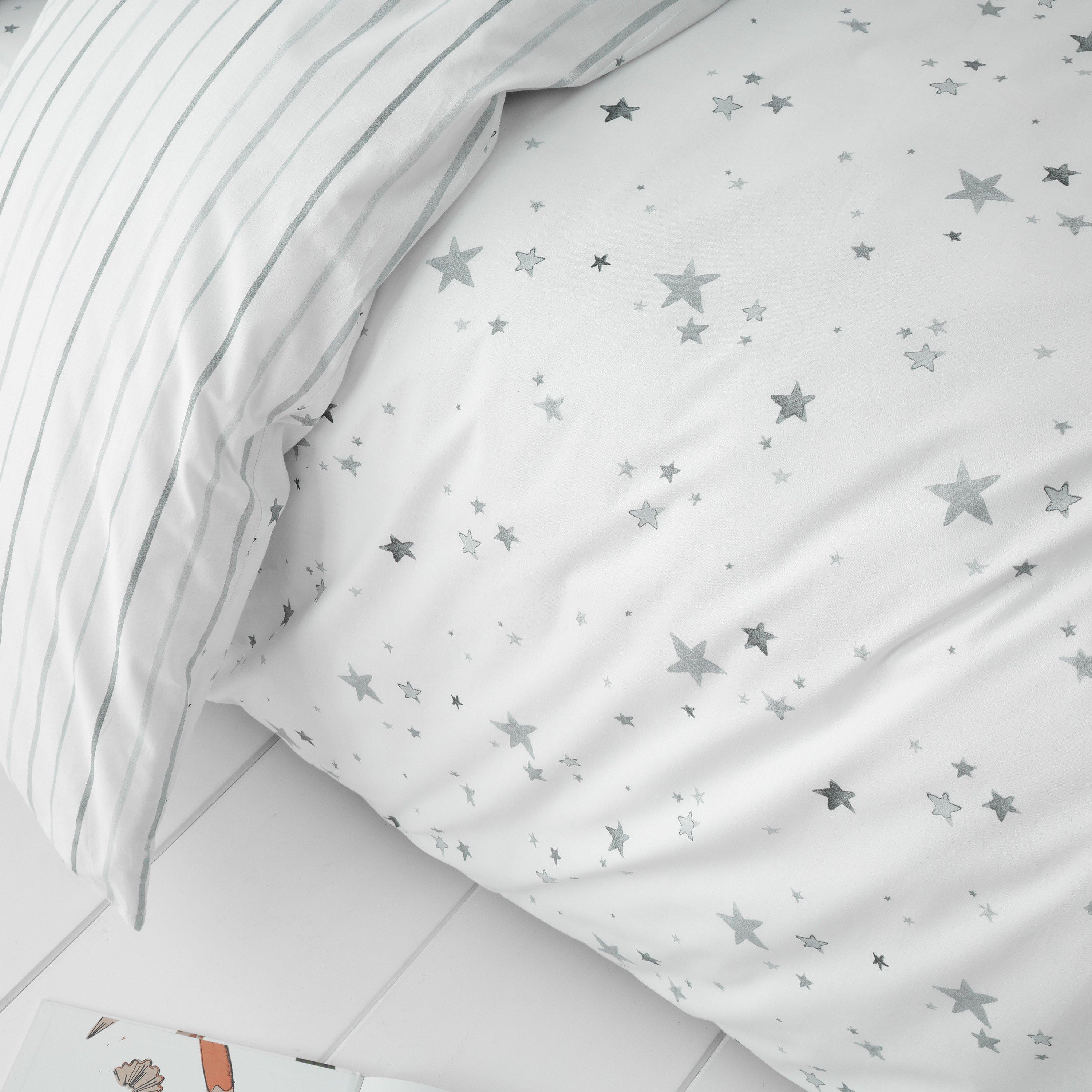 Grey - Bianca - Stars Cotton Reversible Duvet Cover Set - 3