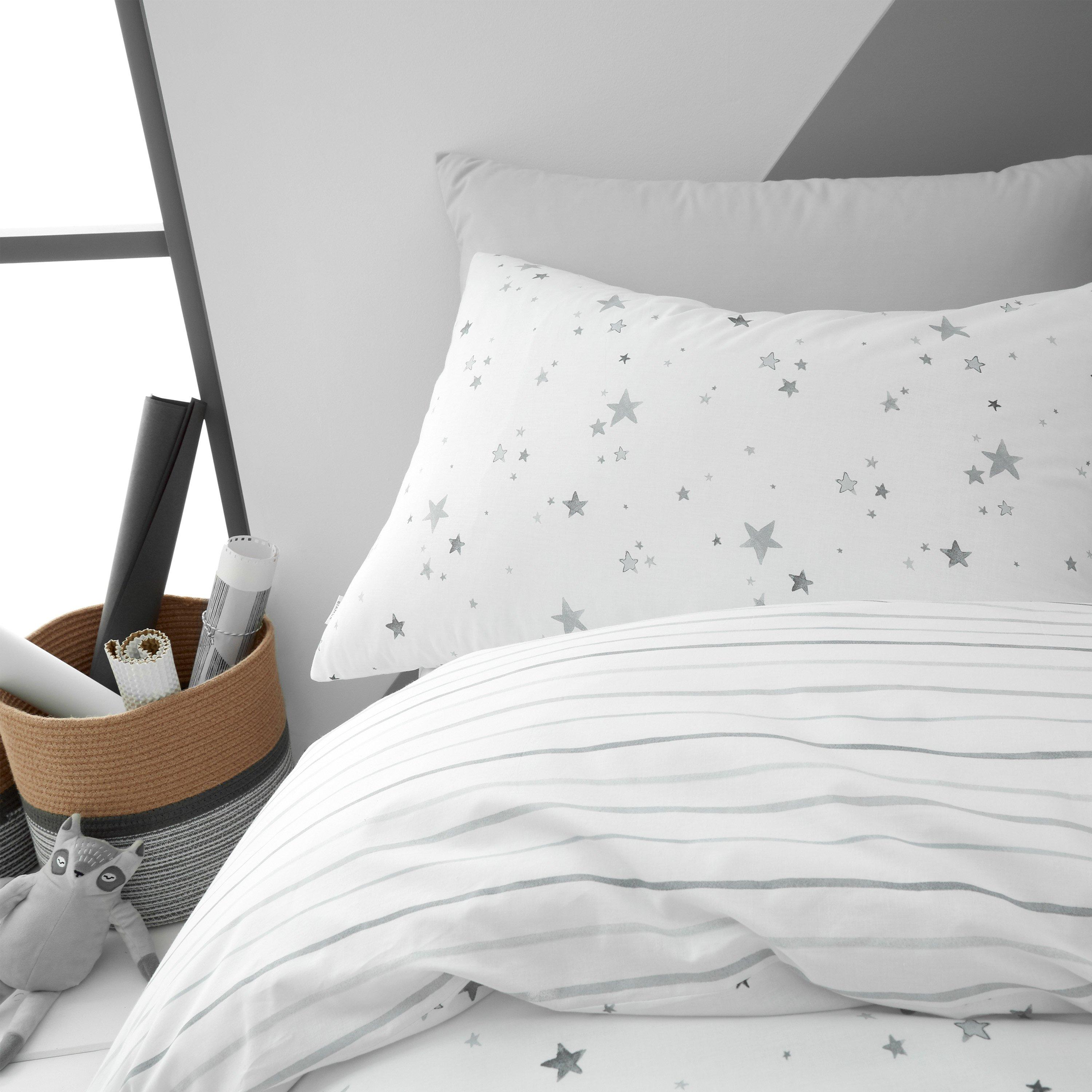 Grey - Bianca - Stars Cotton Reversible Duvet Cover Set - 4