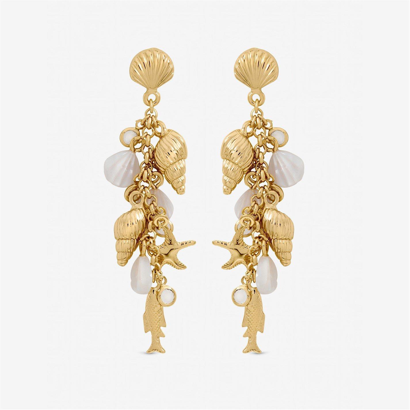 Gold - Inicio - Gold Plated Droplet Shell Earrings - Gift Pouch - 1