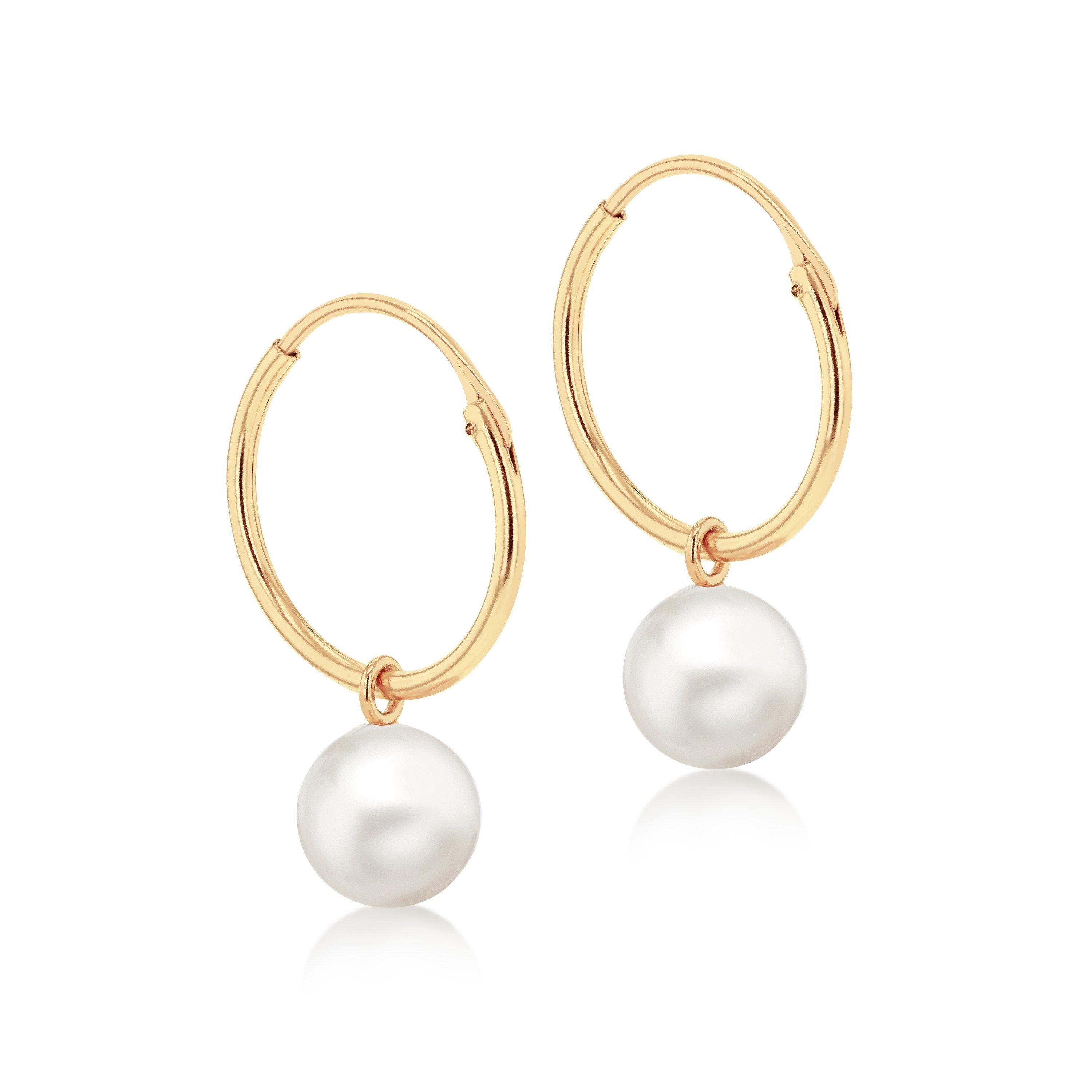 Yellow Gold - Be You - 9ct Gold Fresh Water Pearl Hoop Drop Earrings - 1