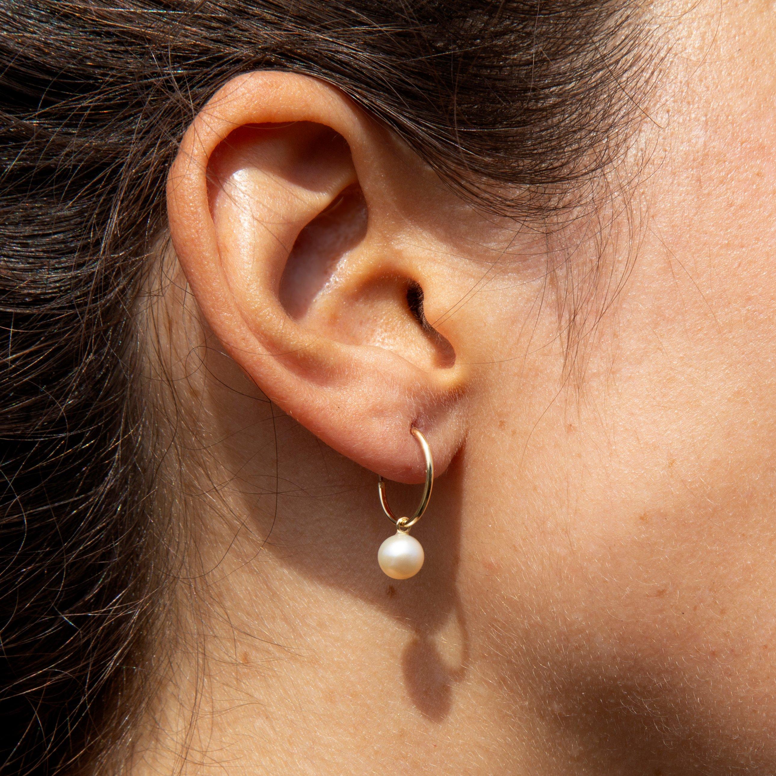 Yellow Gold - Be You - 9ct Gold Fresh Water Pearl Hoop Drop Earrings - 2