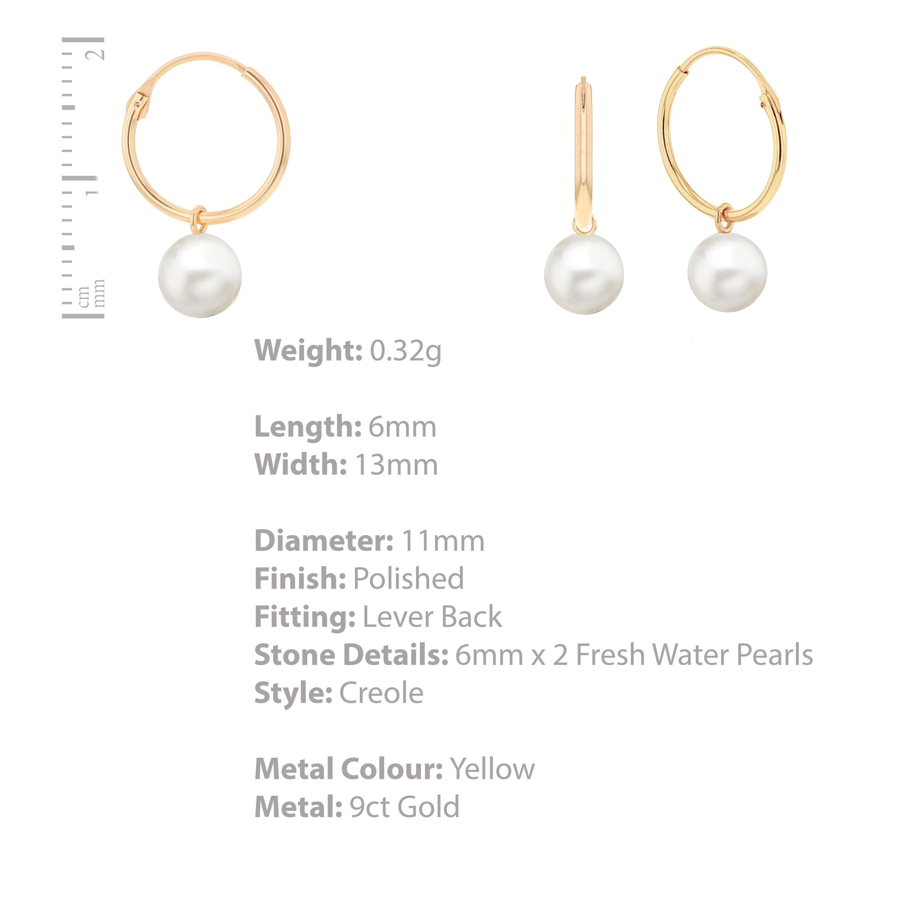 Yellow Gold - Be You - 9ct Gold Fresh Water Pearl Hoop Drop Earrings - 4