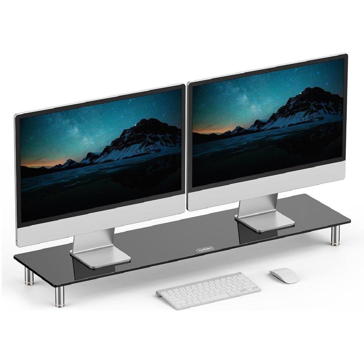 Black - VonHaus - XL Black Glass Monitor Stand - 1