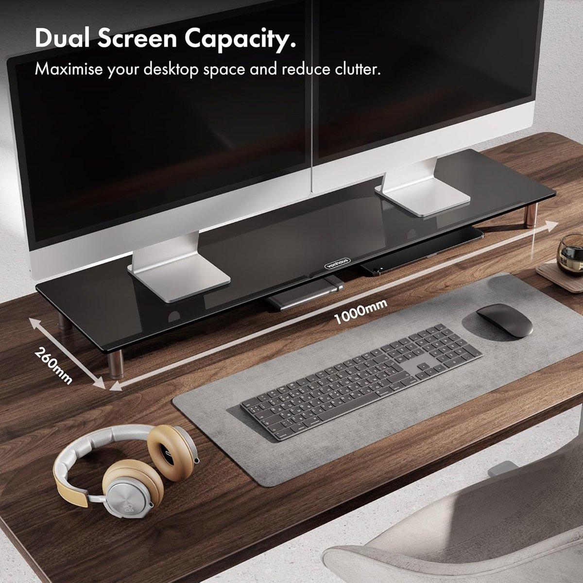 Black - VonHaus - XL Black Glass Monitor Stand - 2