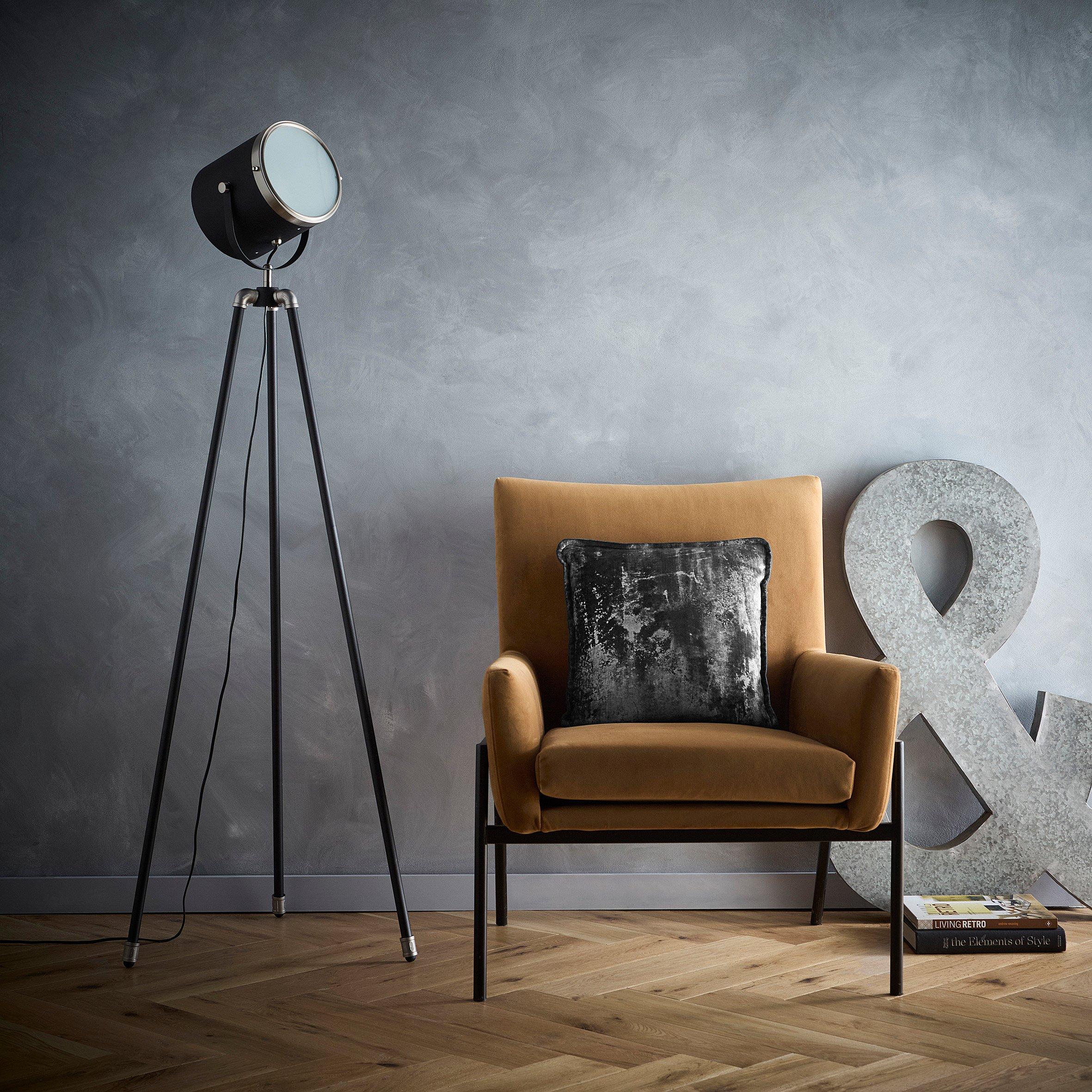 K Living  Dagon And Satin Nickel Tripod Floor Lamp Black