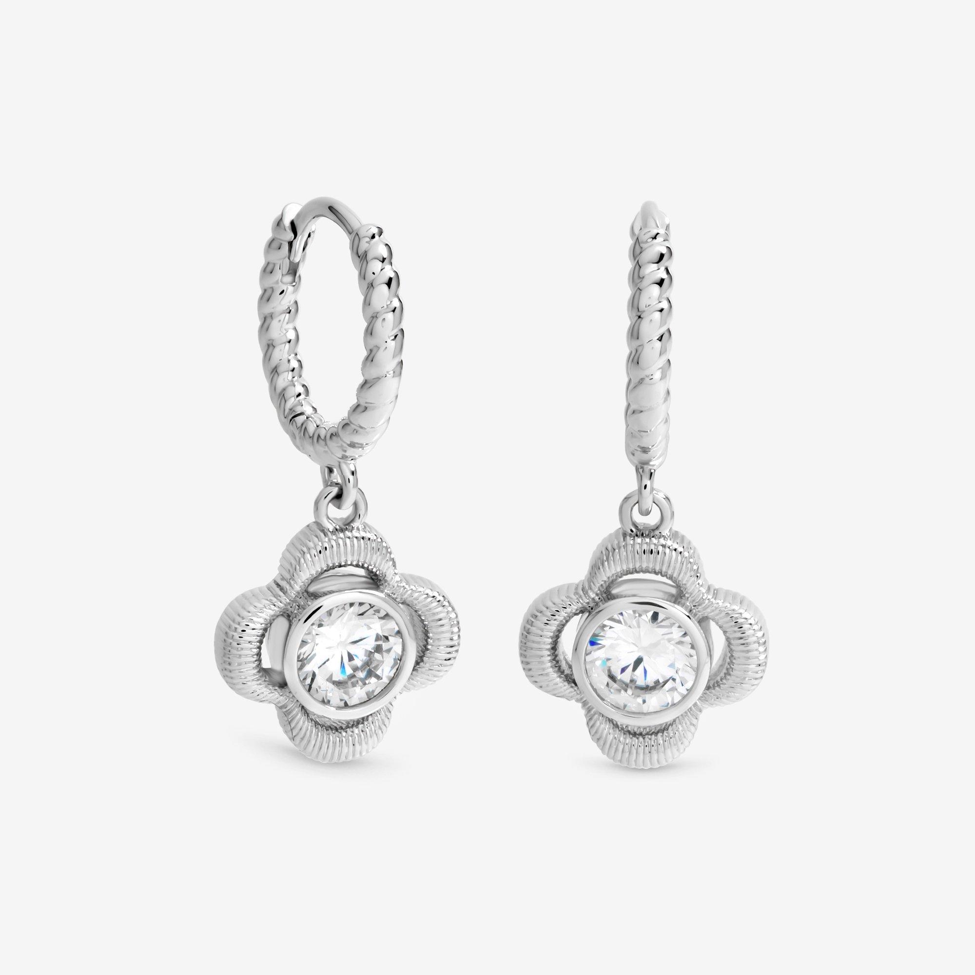 Silver - Inicio - Sterling Silver Plated Satin Clover Huggie Hoops