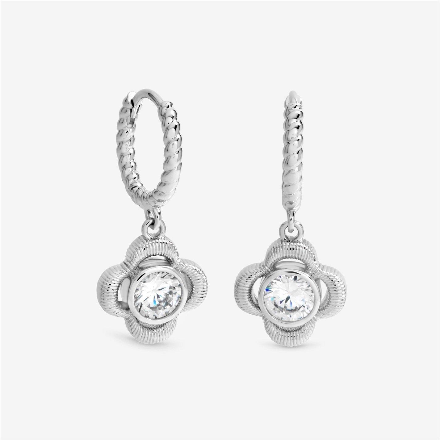 Inicio Women's Sterling Plated Satin Clover Huggie Hoops Silver