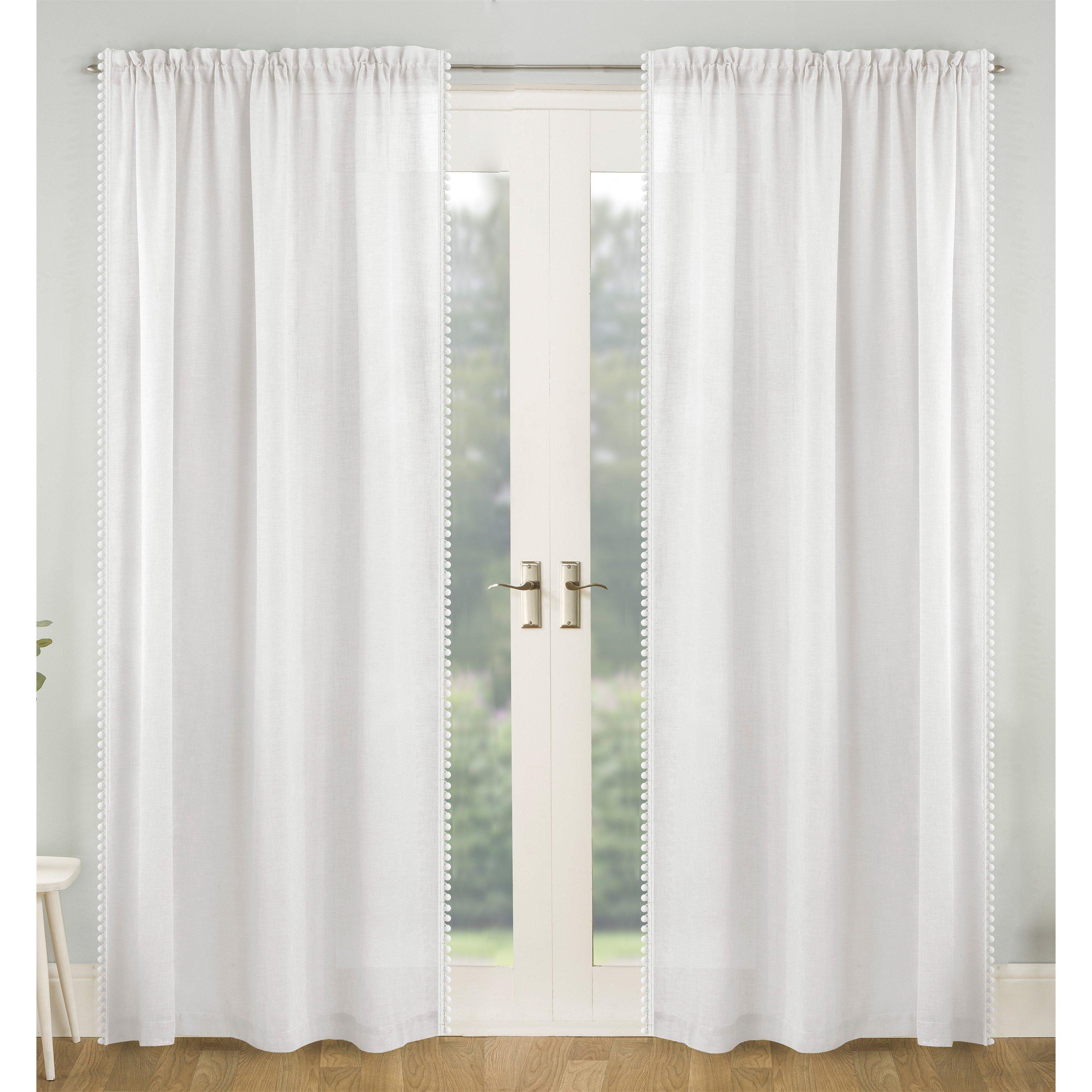 Tahiti Pom-Pom Trim Single Voile Panel - Pair
