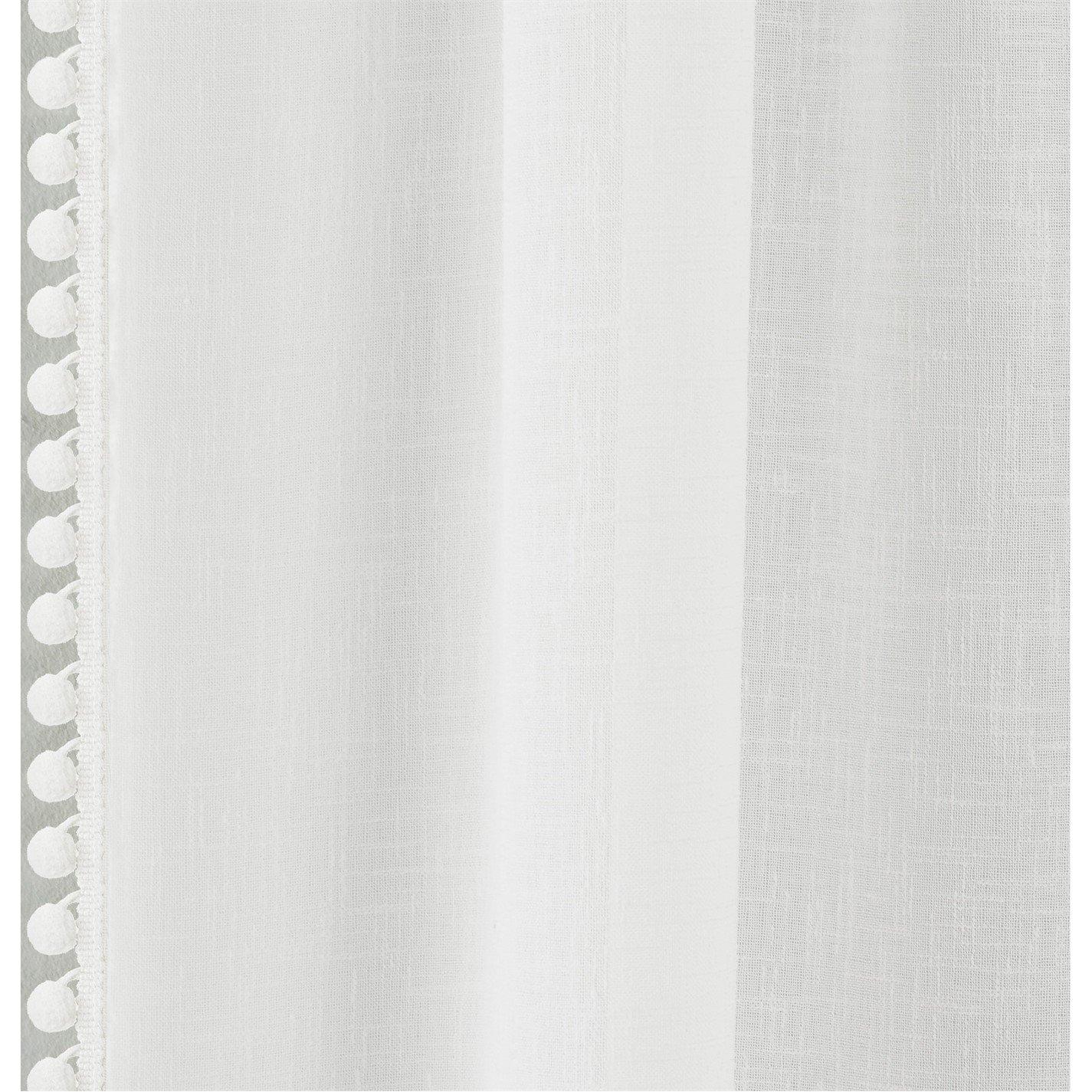 White - Enhanced Living - Tahiti Pom-Pom Trim Single Voile Panel - Pair - 2