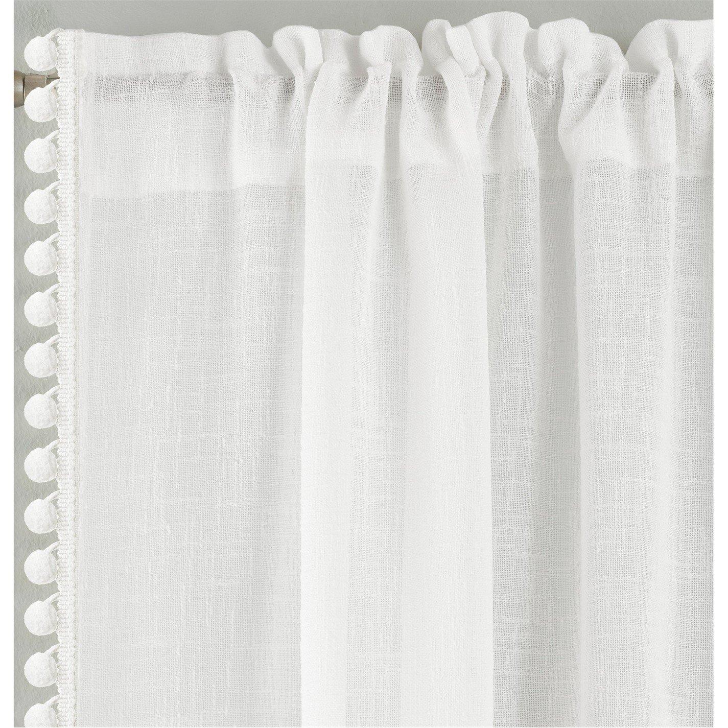 White - Enhanced Living - Tahiti Pom-Pom Trim Single Voile Panel - Pair - 3