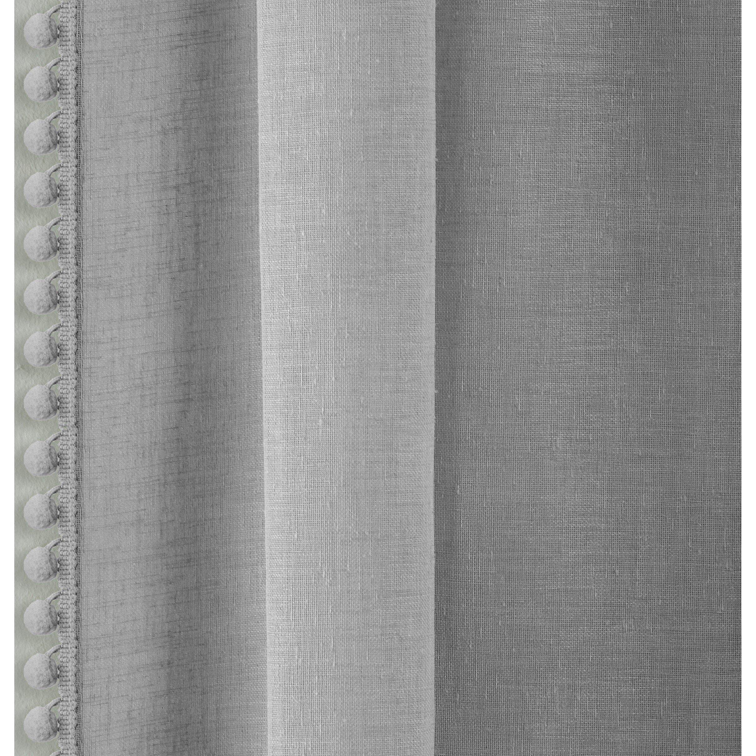 Grey - Tyrone Textiles - Tahiti Pom-Pom Trim Single Voile Panel - Pair - 2