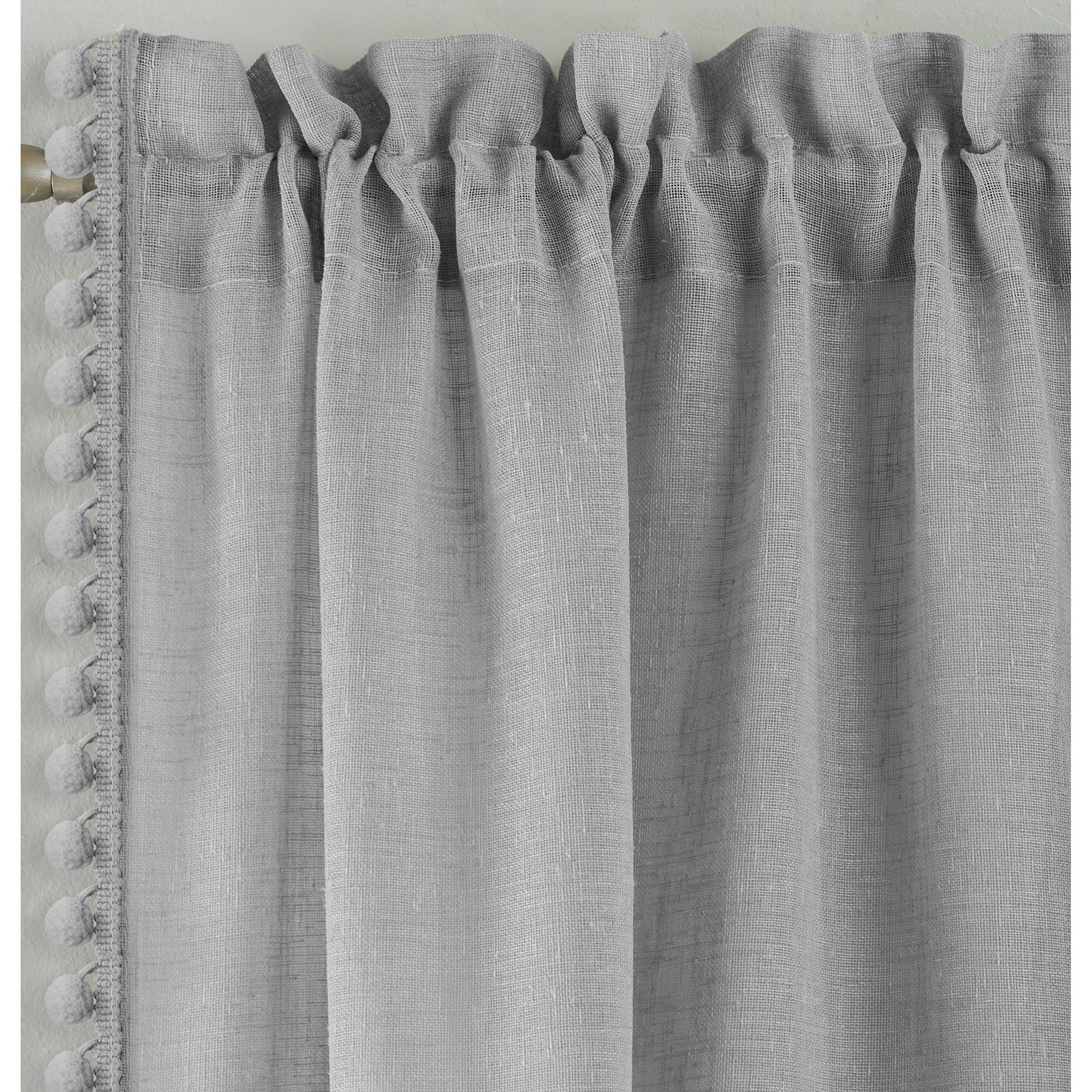 Grey - Tyrone Textiles - Tahiti Pom-Pom Trim Single Voile Panel - Pair - 3