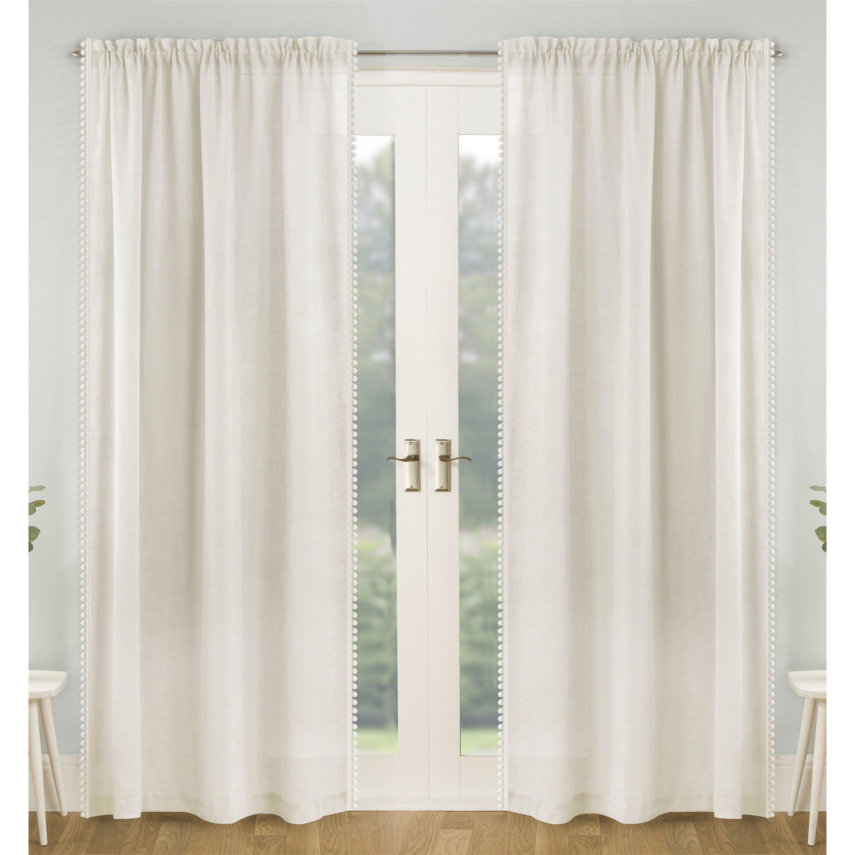 Tahiti Pom-Pom Trim Single Voile Panel - Pair