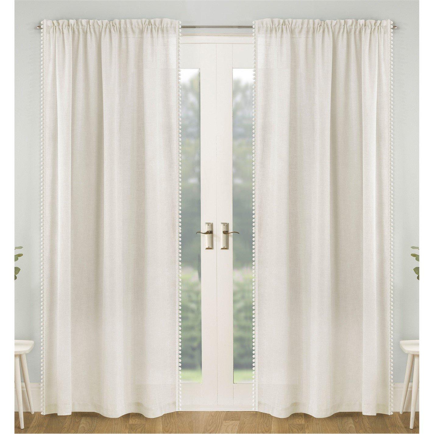 Tyrone Textiles  Tahiti Pom-Pom Trim Single Voile Panel - Pair - Cream - 140x229cm