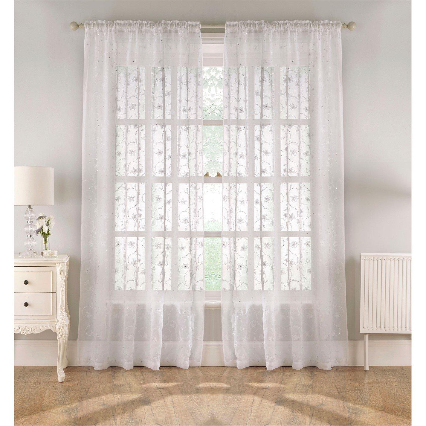 White - Tyrone Textiles - Belle Floral Embroidery Rod Pocket Panel - Pair - 1