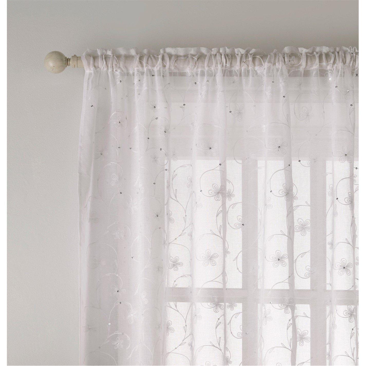 White - Tyrone Textiles - Belle Floral Embroidery Rod Pocket Panel - Pair - 3