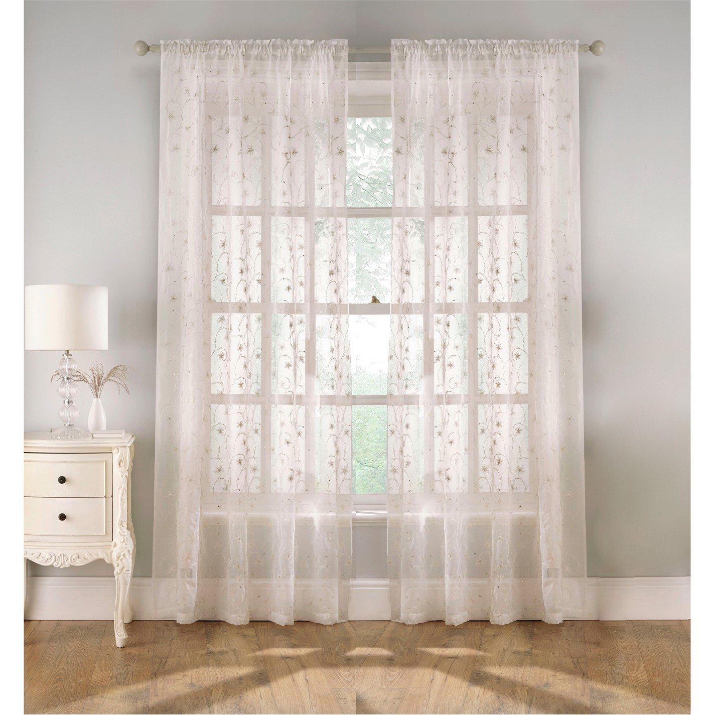 Tyrone Textiles  Belle Floral Embroidery Rod Pocket Panel - Pair - Cream - 140x122cm