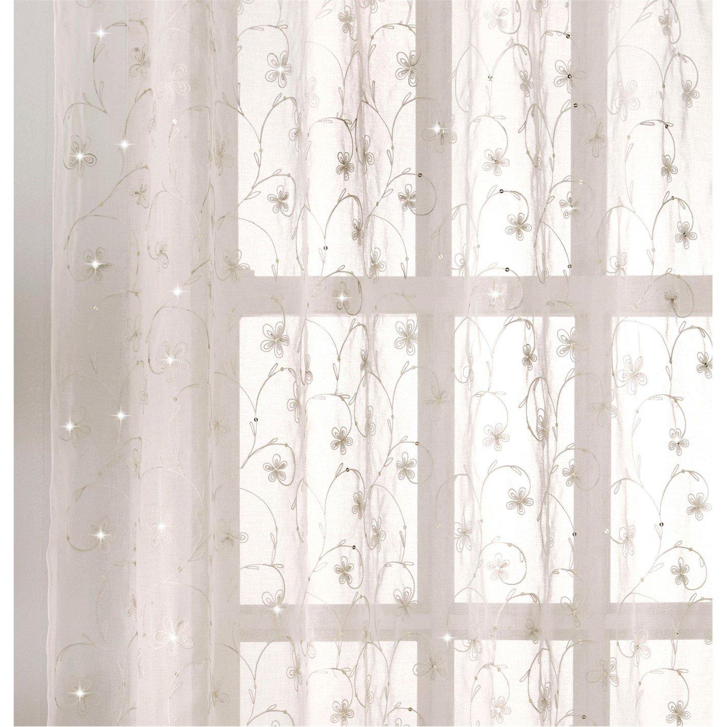 Cream - Tyrone Textiles - Belle Floral Embroidery Rod Pocket Panel - Pair - 2