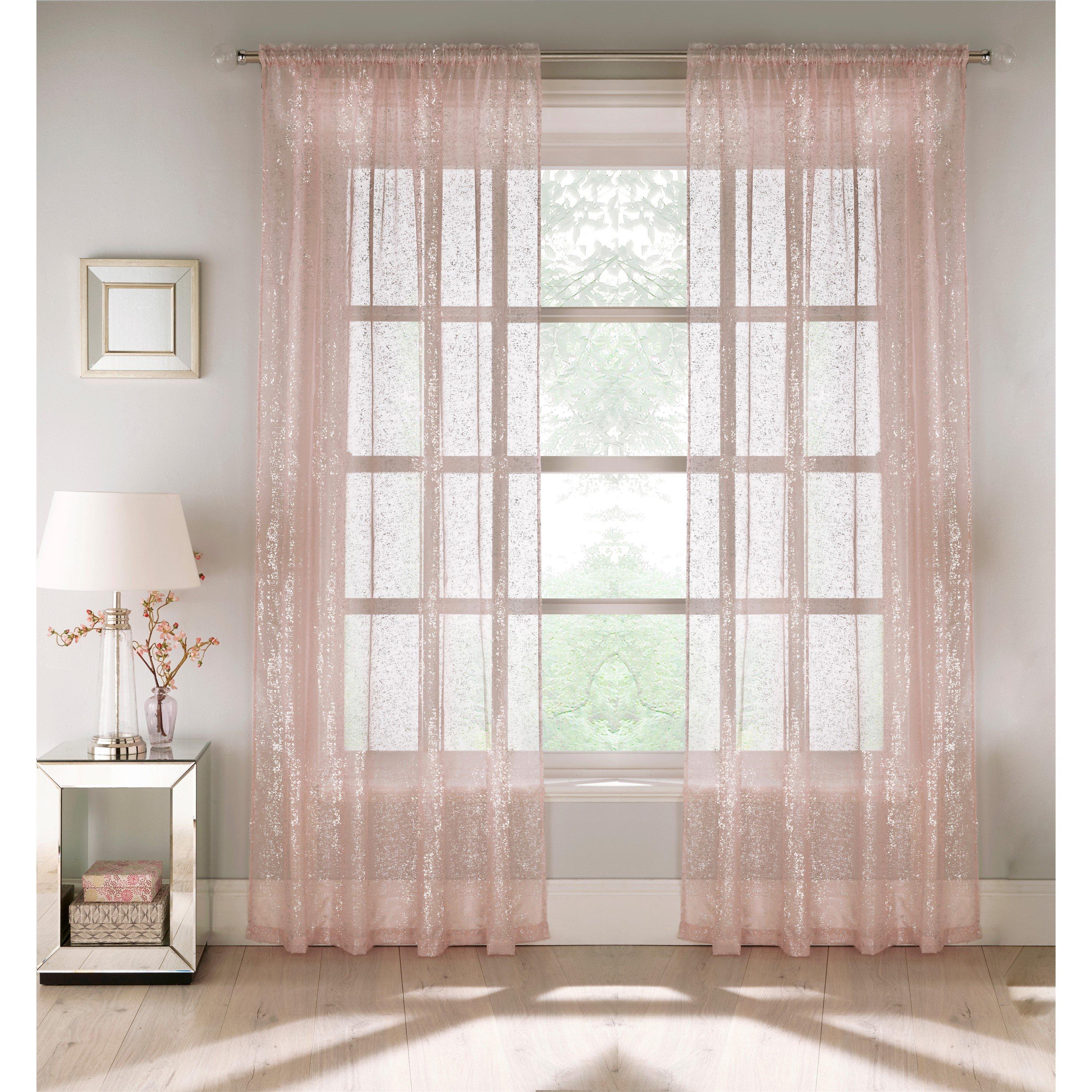 Tyrone Textiles  Pandora Metallic Print Rod Pocket Panel - Pair - Blush - 140x122cm