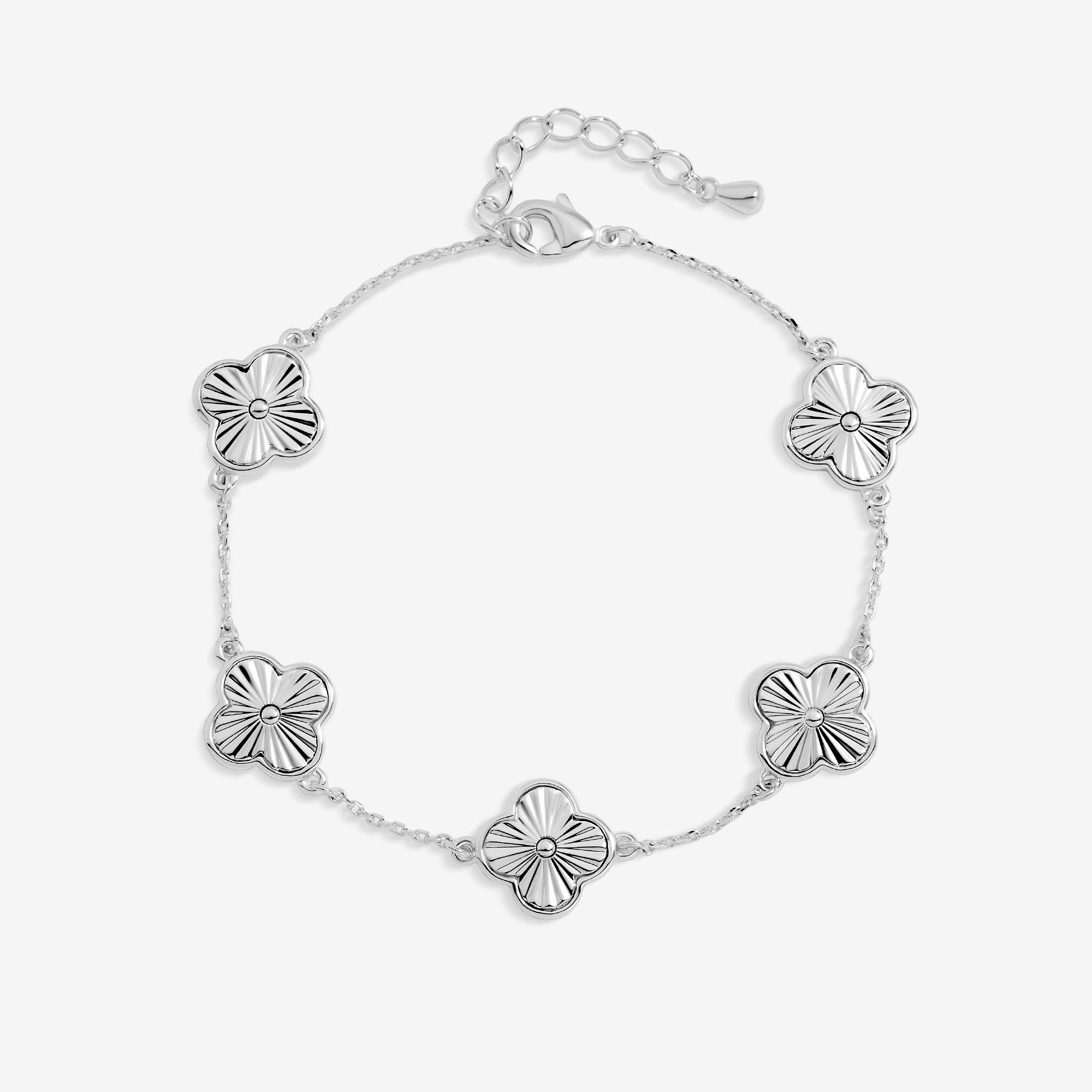 Silver - Jon Richard - Silver Plated Diamond Cut Clover Bracelet - 1