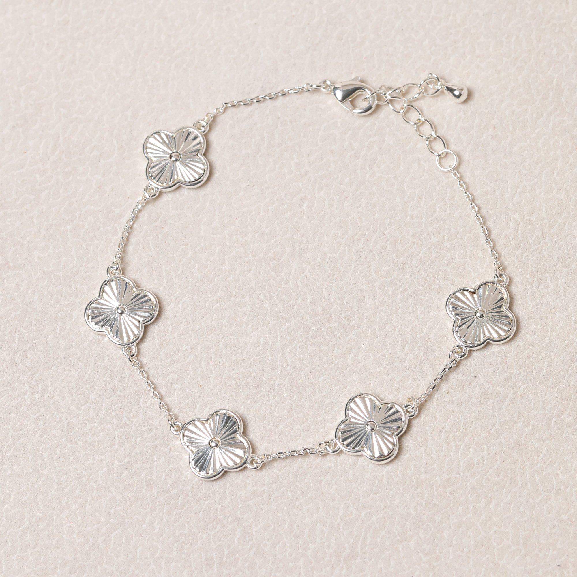 Silver - Jon Richard - Silver Plated Diamond Cut Clover Bracelet - 3