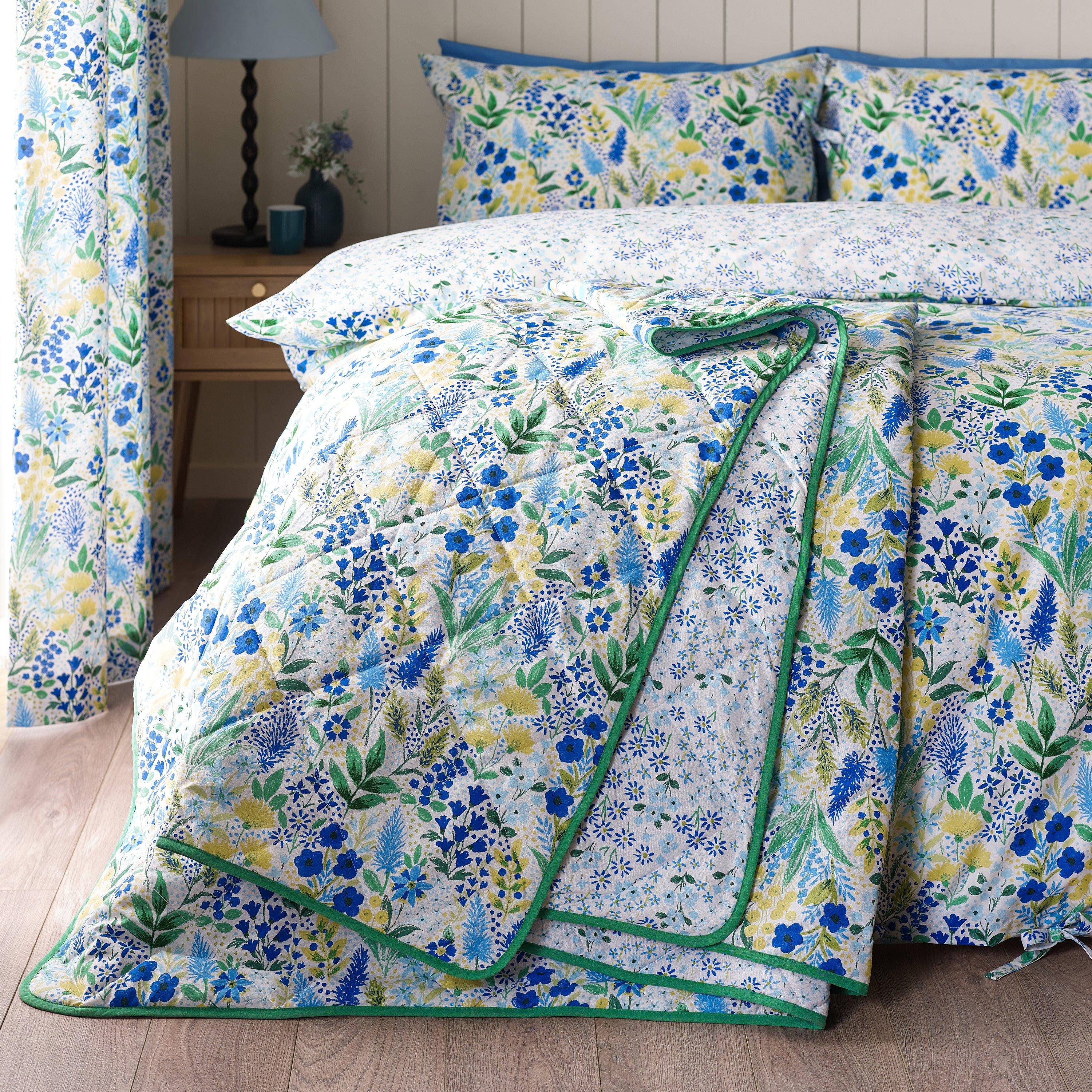 Catherine Lansfield  Tilly Floral Fully Reversible Bedspread - Blue - 220x230cm