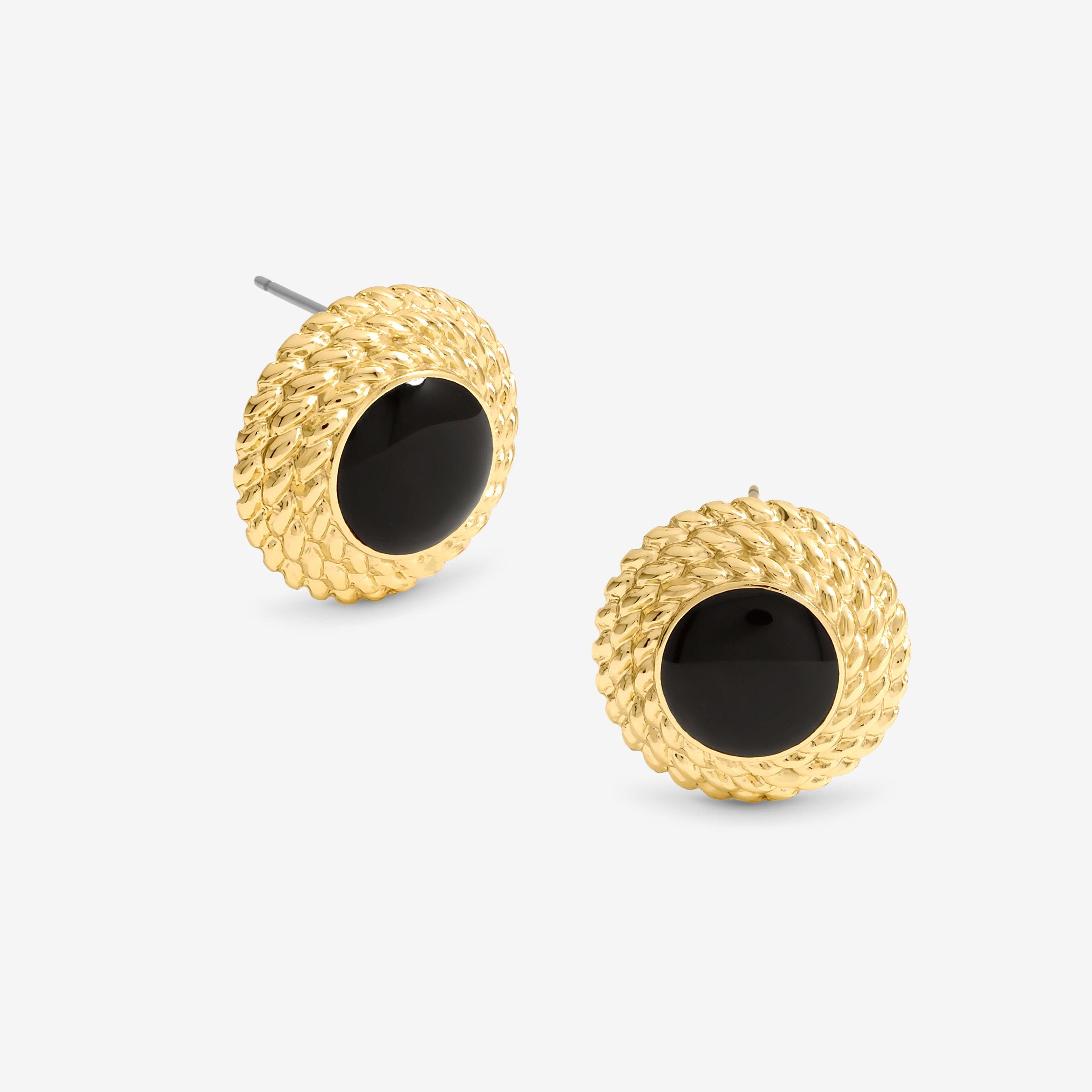 Gold - Jon Richard - Gold Plated And Jet Enamel Round Earrings - 1