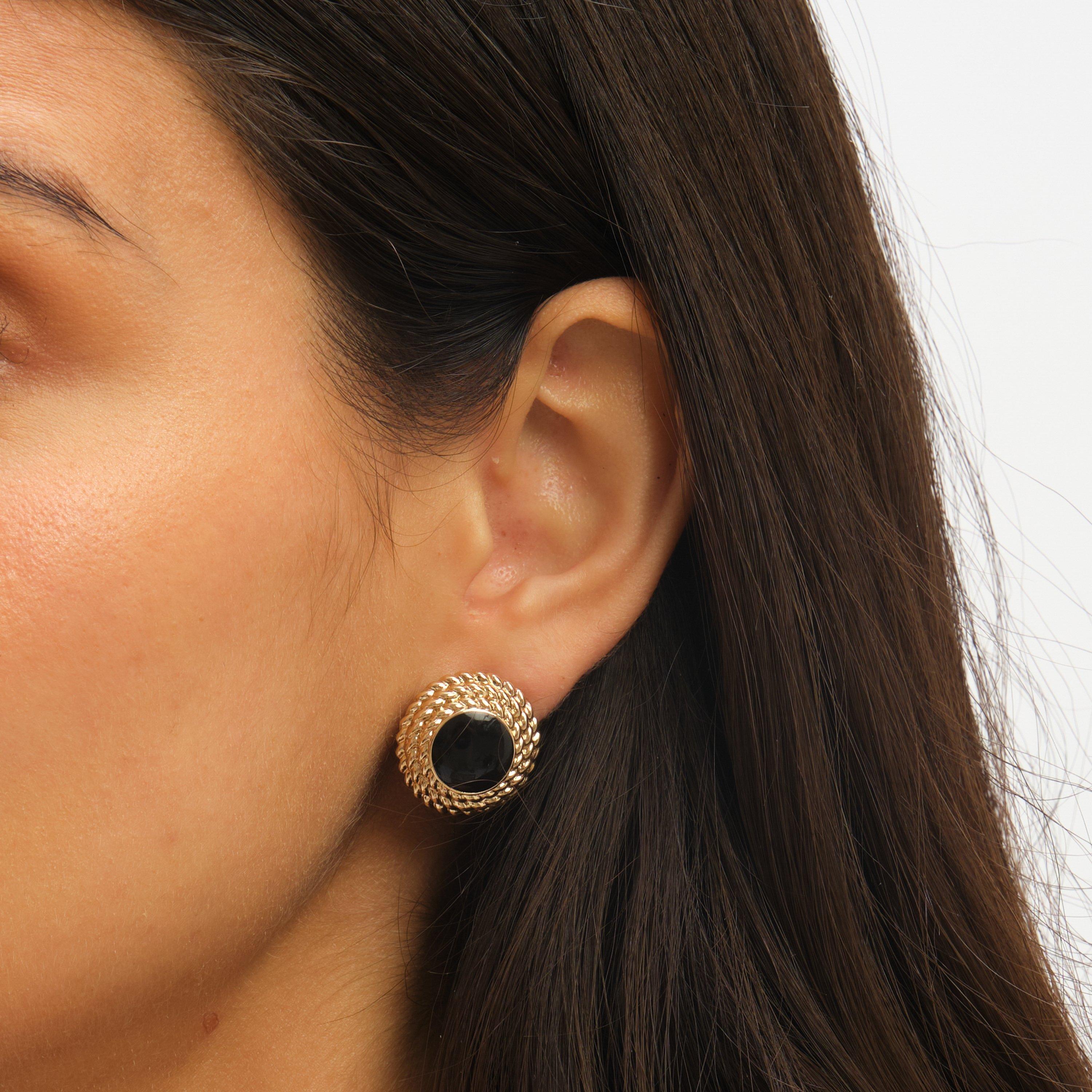 Gold - Jon Richard - Gold Plated And Jet Enamel Round Earrings - 4